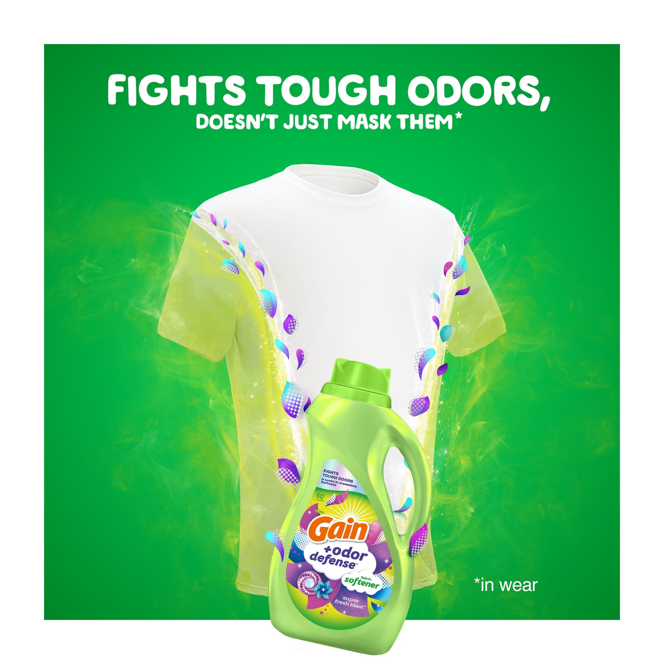 Gain Odor Defense Liquid Fabric Softener and Conditioner, Super Fresh Blast, 100 fl oz, 136 Loads