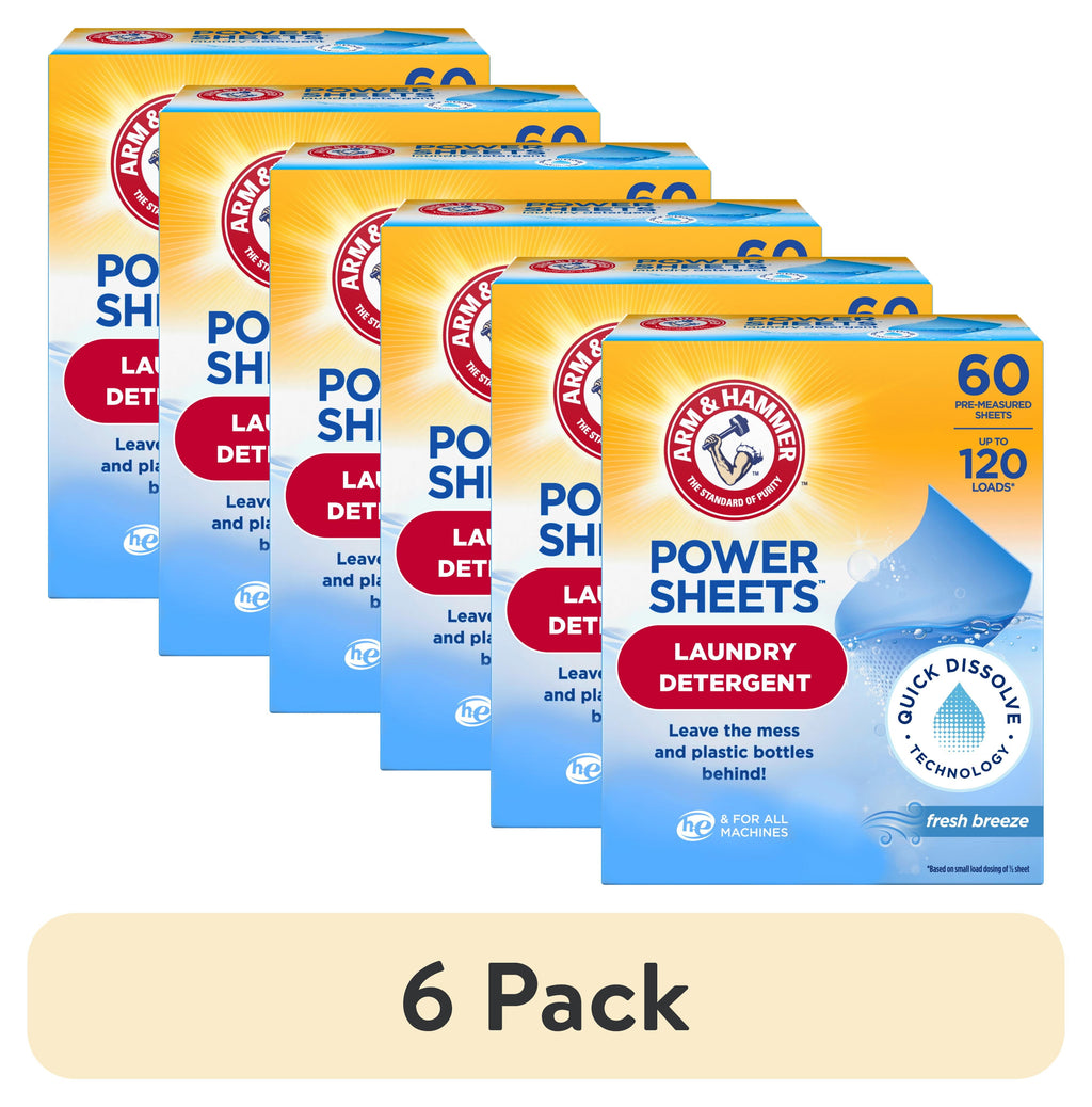 ARM & HAMMER Power Sheets Laundry Detergent, Fresh Breeze 60 ct, up to 120 small loads