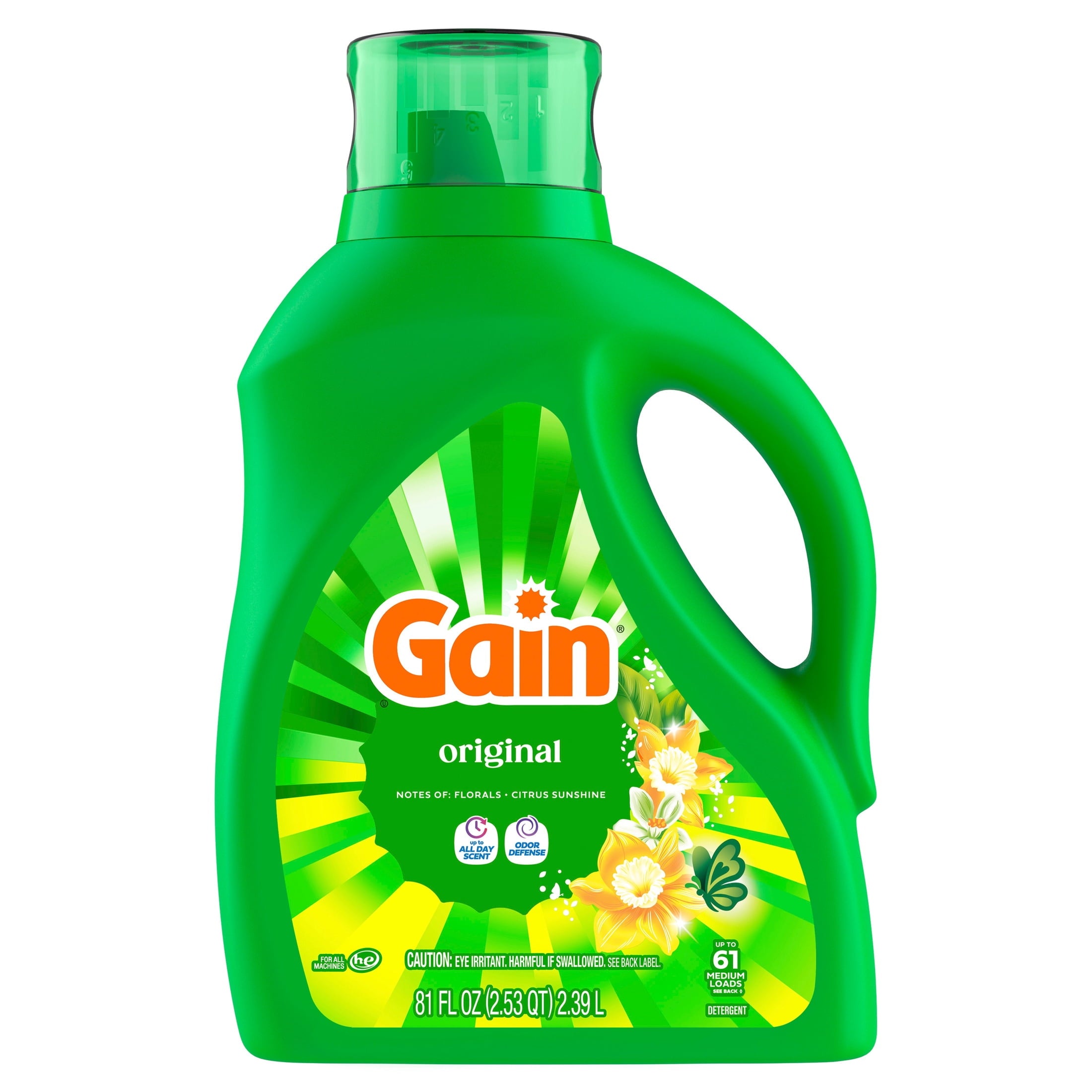 (2 pack) Gain Laundry Detergent Liquid, Now with Odor Defense, Original Scent, 81 fl oz, 61 Loads