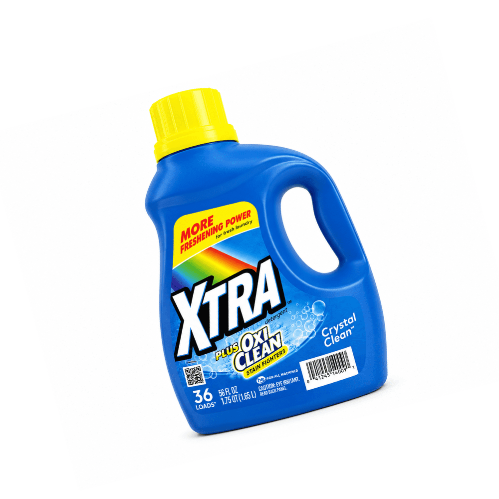 XTRA Plus Oxi Clean Liquid Laundry Detergent with Oxi Clean, Crystal Clean Scent, 56 fl oz, 36 Loads