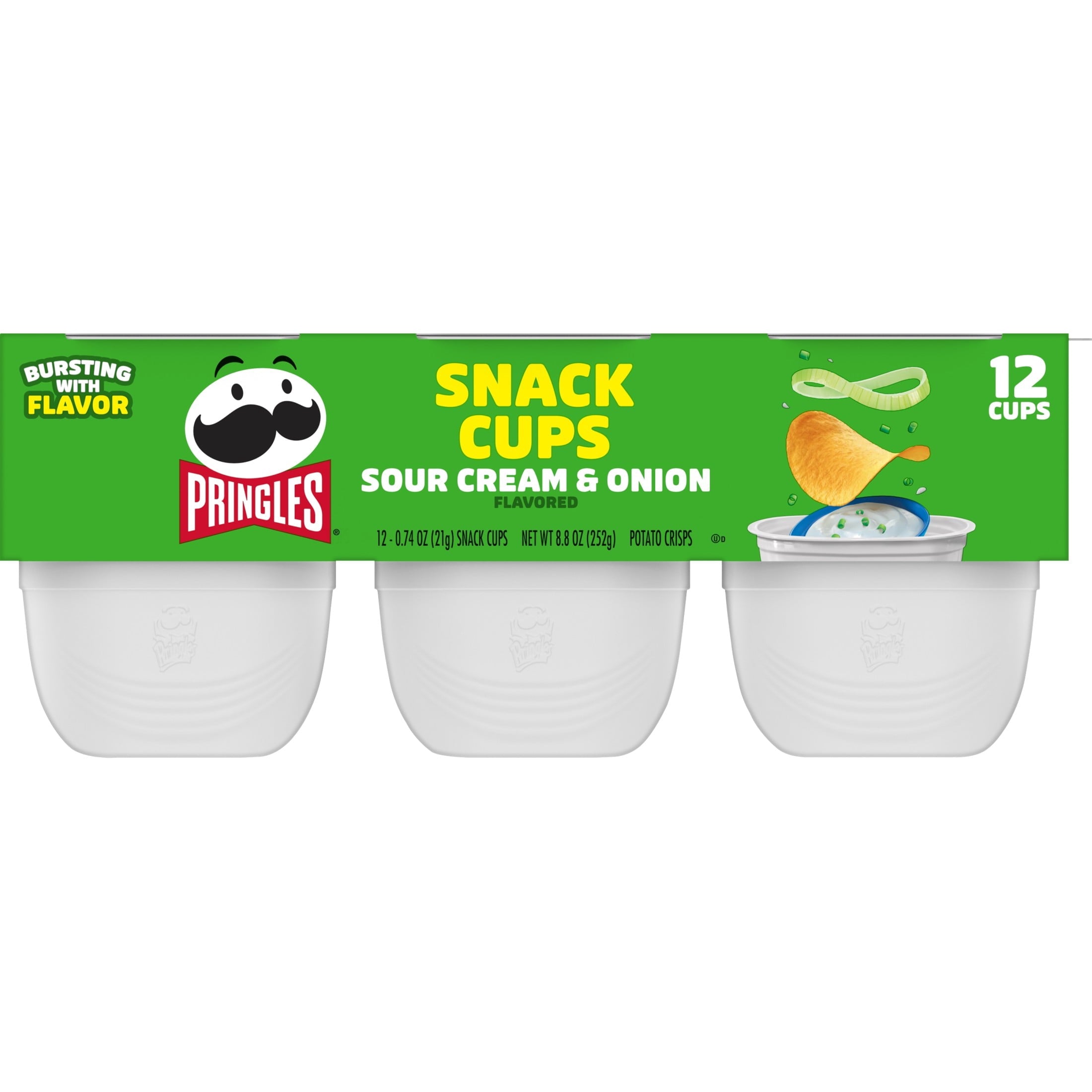 Pringles Potato Crisps Chips, Lunch Snacks, Snack Cups, Sour Cream and Onion, 8.8oz Tray (12 Cups)