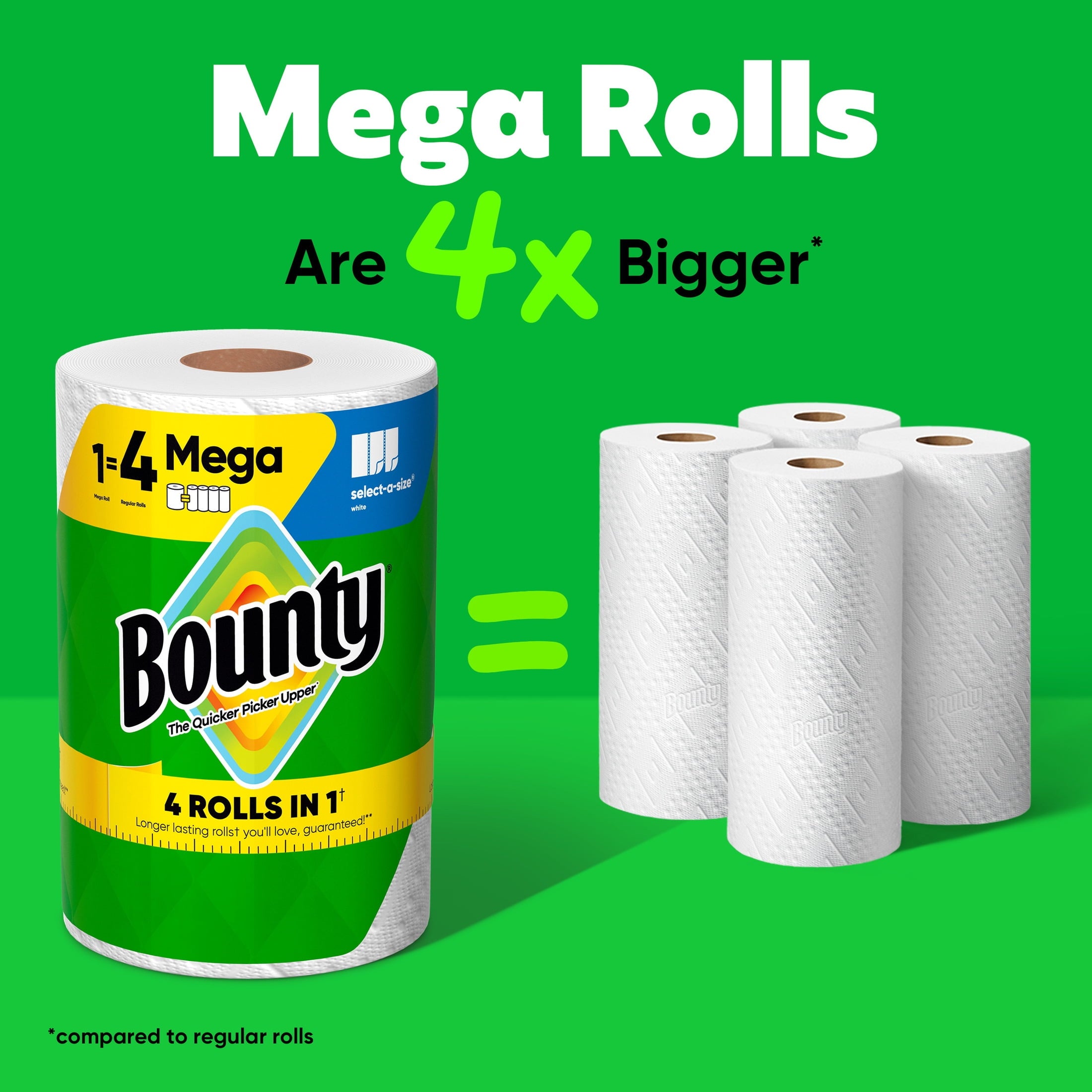 Bounty Paper Towels Full Sheet White, 6 Mega Rolls, 100 Sheets per Roll