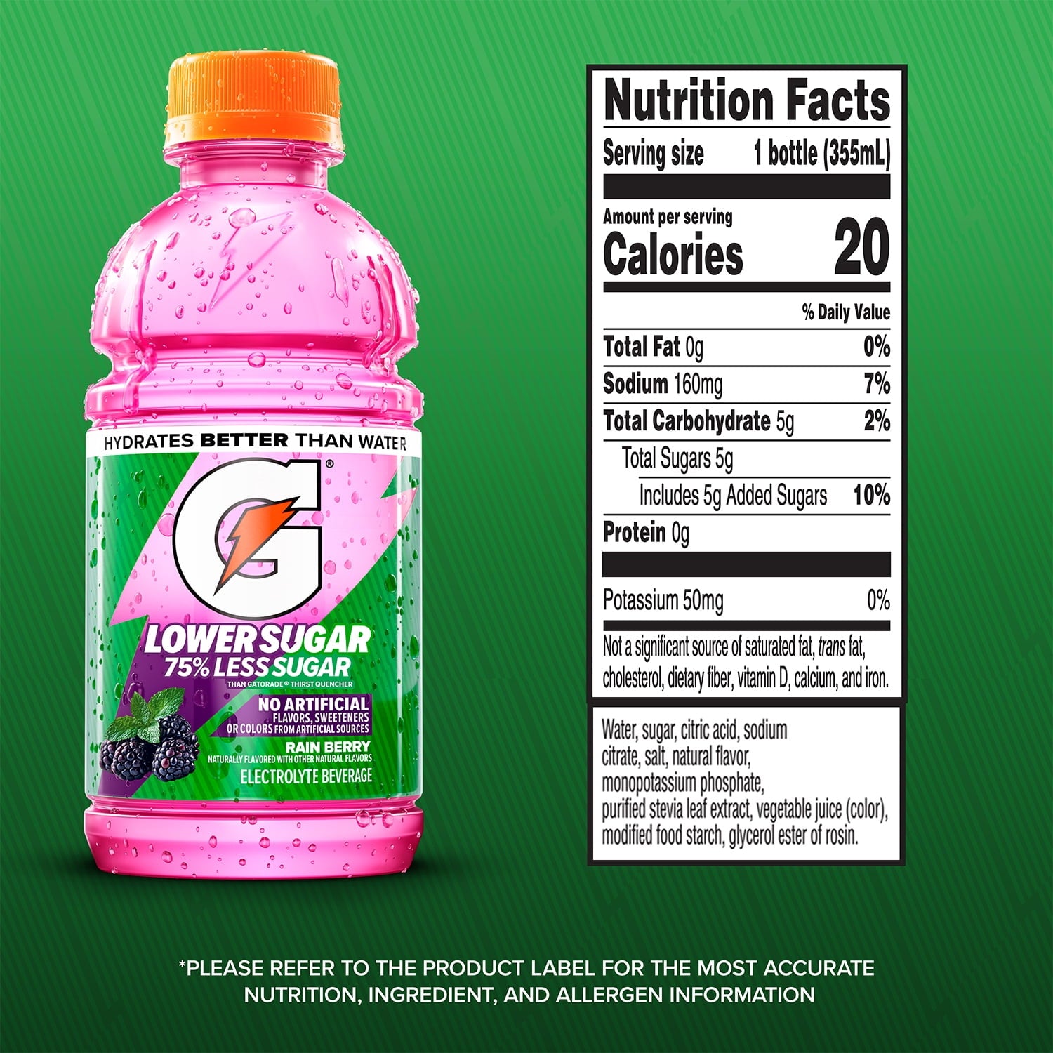 Gatorade Lower Sugar, No Artificials Fruit Punch Flavored Electrolyte Sports Drink, 12 fl oz Bottle, (12 pack), 75% Less Sugar, Hydration