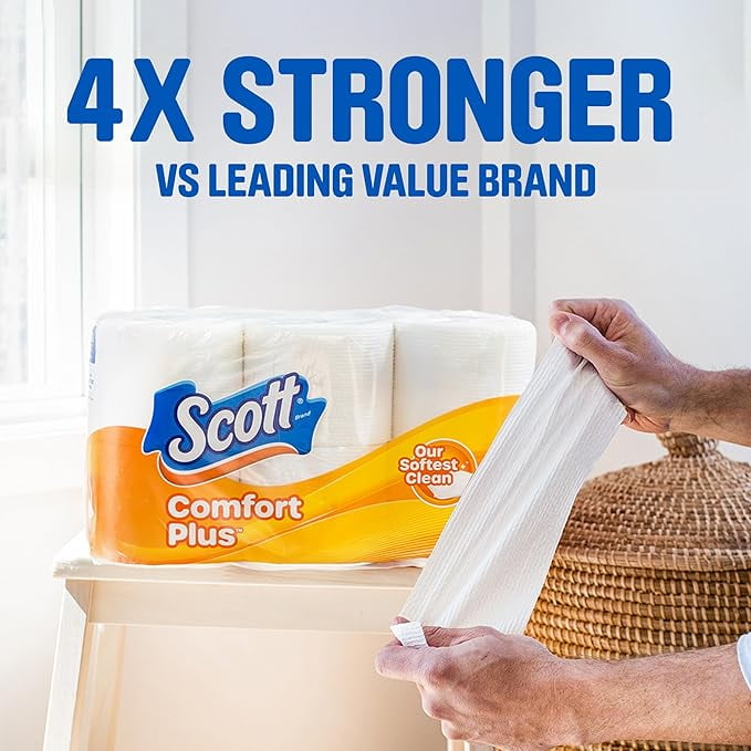 Scott ComfortPlus Toilet Paper, 12 Mega Rolls, 425 Sheets per Roll, Septic-Safe, 1-Ply Toilet Tissue