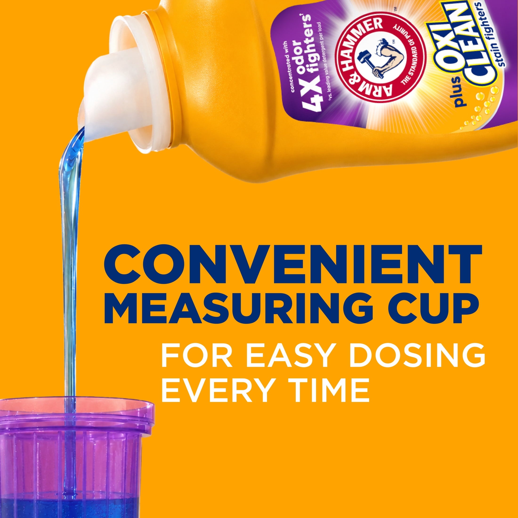 ARM & HAMMER Plus OxiClean with Odor Blasters Liquid Laundry Detergent, Fresh Burst, 96.2 Fl Oz