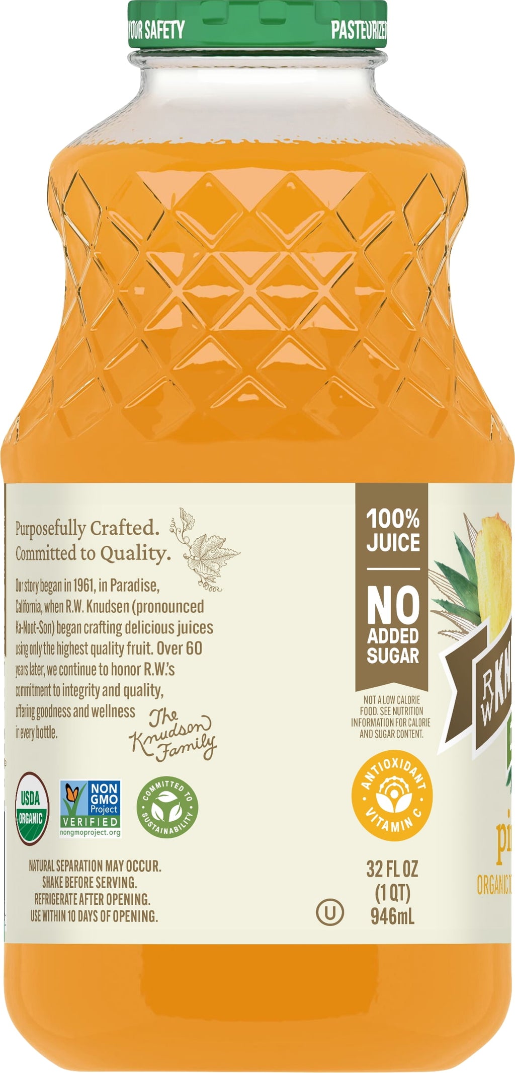 R.W. Knudsen Family Organic Juice Pineapple, 32.0 FL OZ