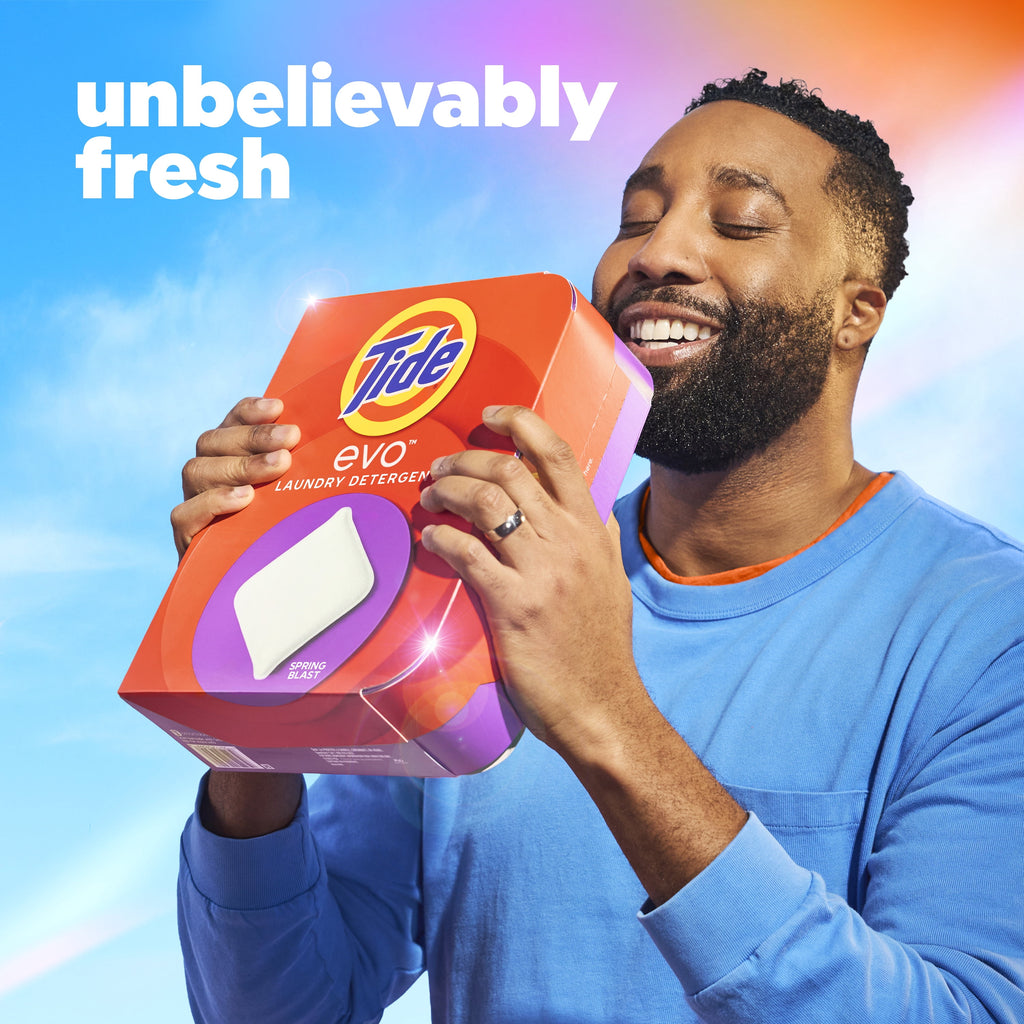 Tide Evo Laundry Detergent Tiles, 100% Concentrated, 6X Cleaning Power, Spring Blast Scent, 16 Count