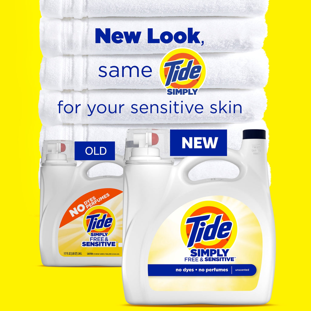 Tide Simply Liquid Laundry Detergent, Free & Sensitive, 85 Loads, 107 fl oz