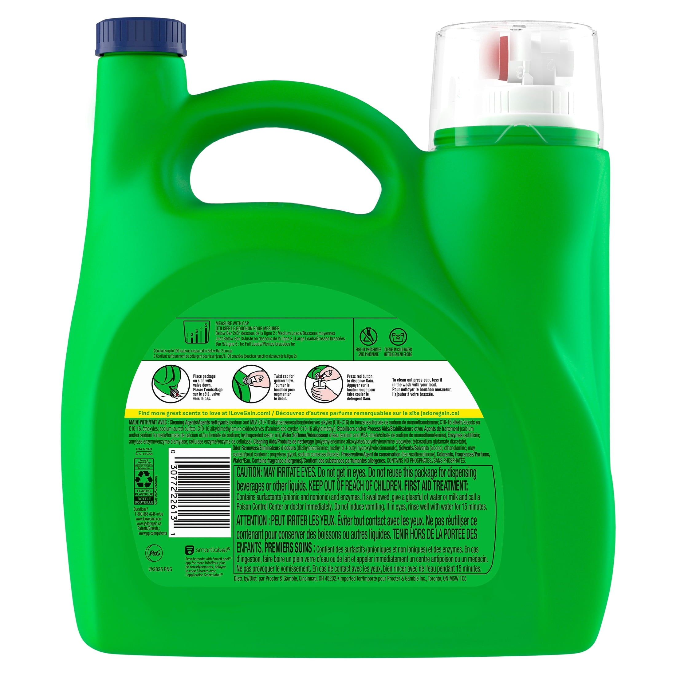 Gain Laundry Detergent Liquid, Now with Odor Defense, Waterfall Delight Scent, 132 fl oz, 100 Loads
