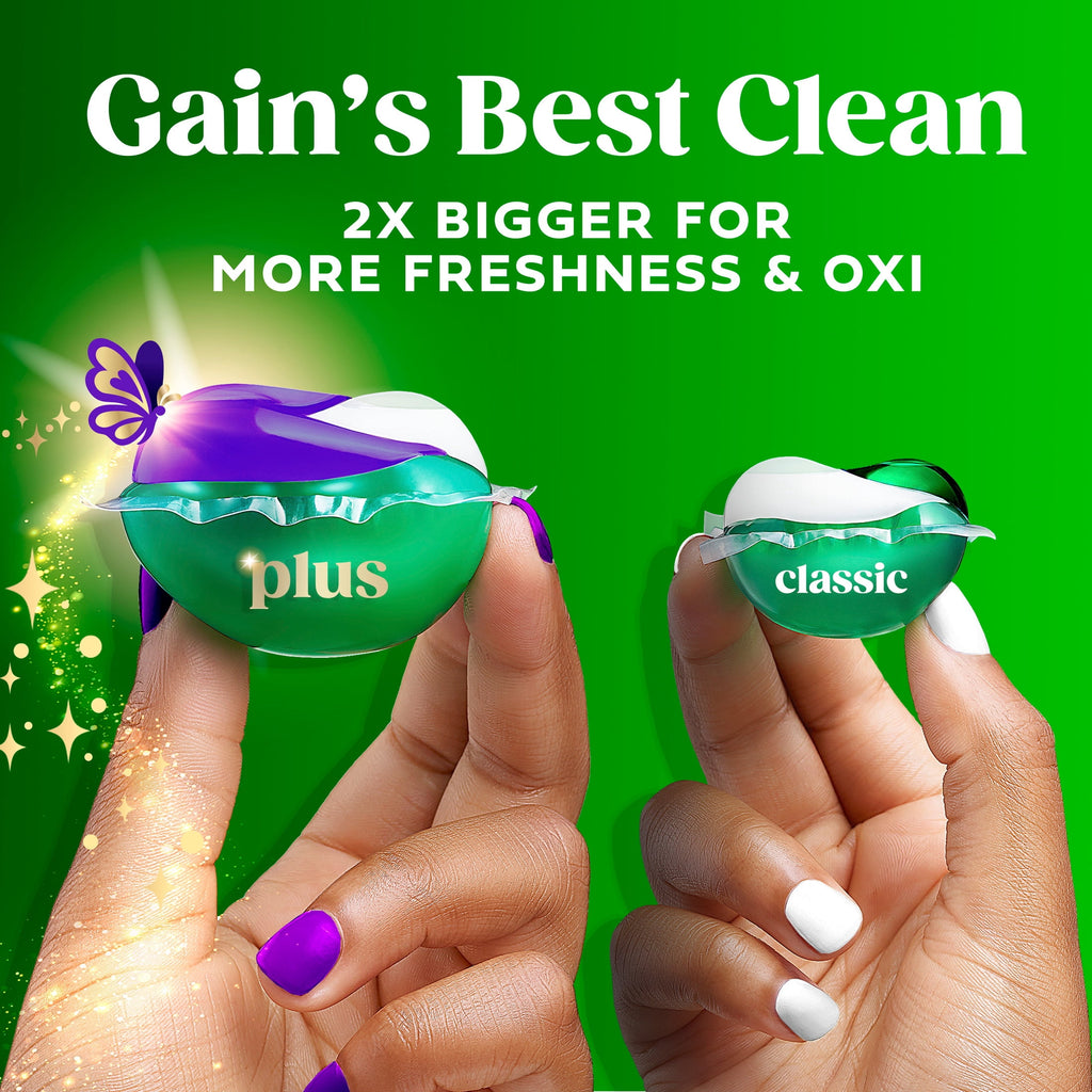 Gain Plus Flings Laundry Detergent Liquid Washing Pacs, Gain's Best All-In-One Clean, Moonlight Breeze Scent, 45 Count