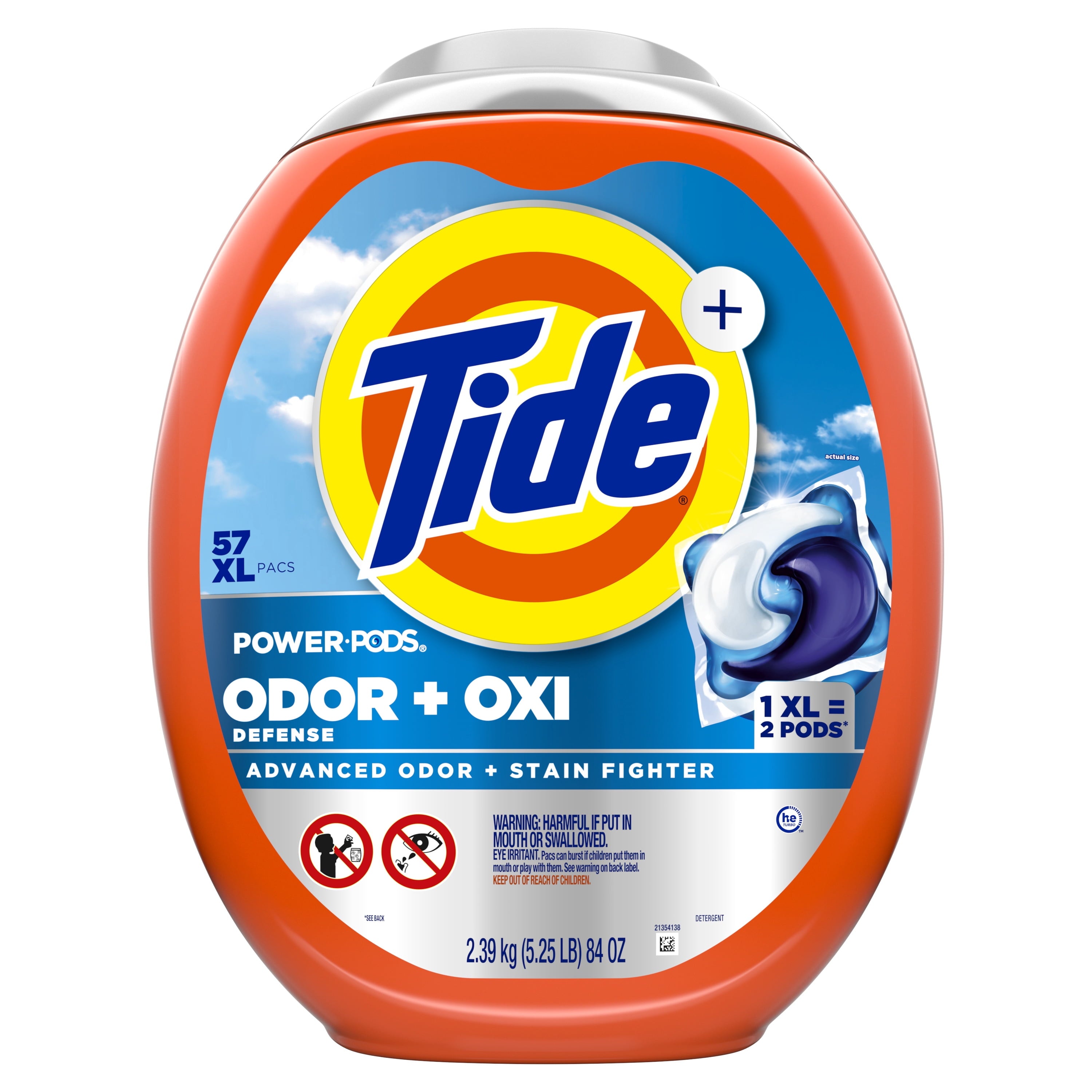 Tide Power PODS Laundry Detergent Soap Pacs with Odor Defense + Oxi, Original Scent, 57 Count