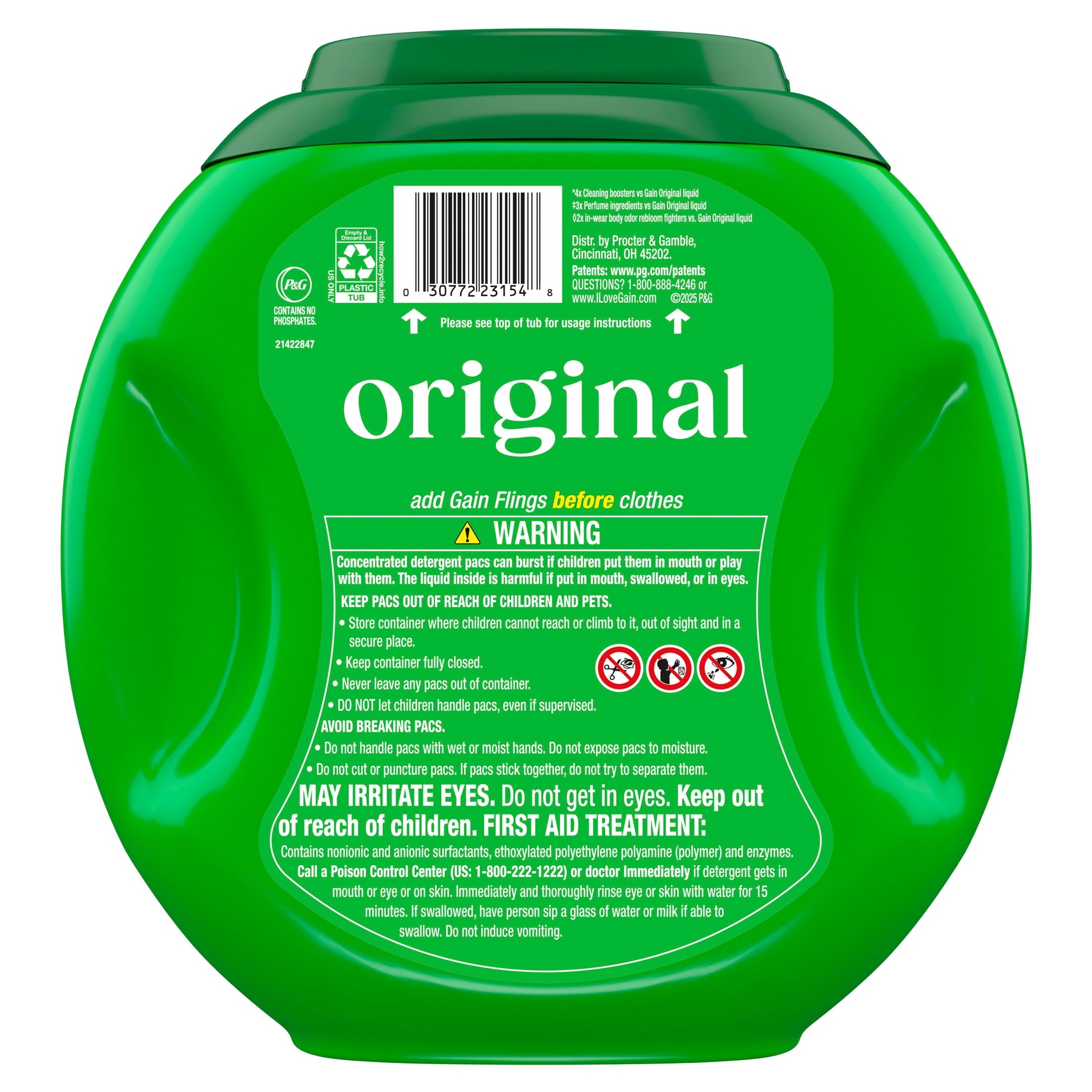 Gain Plus Flings Laundry Detergent Liquid Washing Pacs, Gain's Best All-In-One Clean, Original Scent, 32 Count
