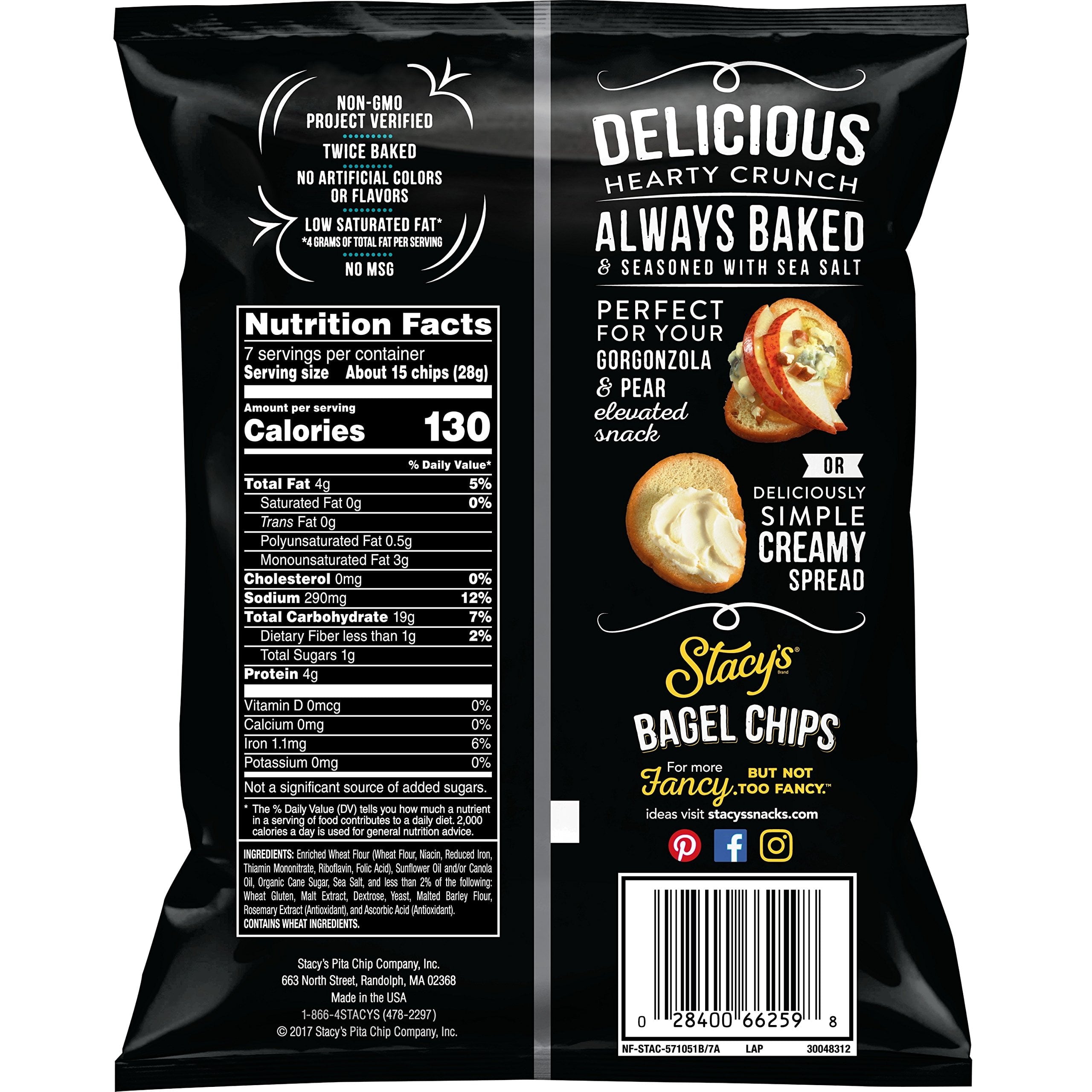Stacy’s No Artificial Colors or Flavors Sea Salt Bagel Chips Bag, 7 oz
