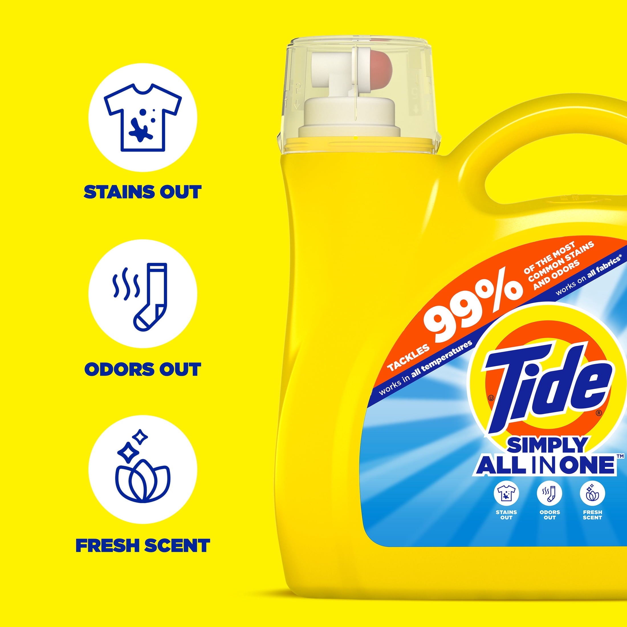 Tide Simply Laundry Detergent Liquid, All-In-One, Refreshing Breeze Scent, 85 Loads, 107 fl oz