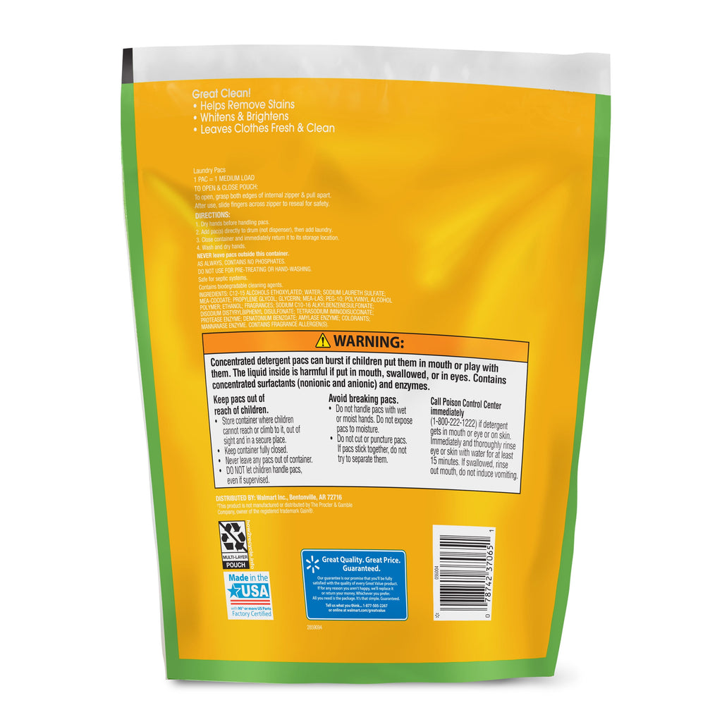 Great Value Ultimate Fresh Laundry Pacs, Original Clean, 60 Count