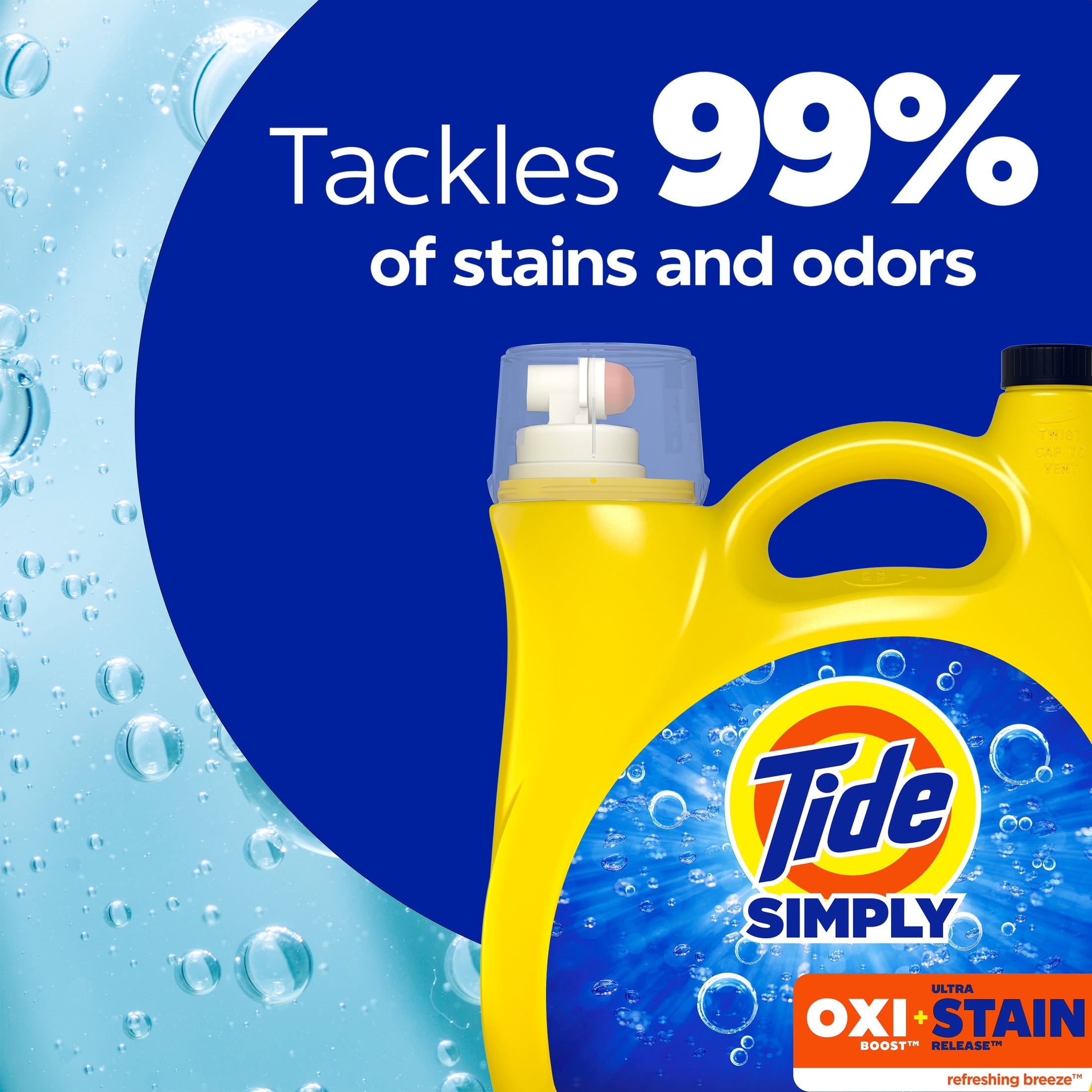 Tide Simply Laundry Detergent Liquid, Oxi Boost + Ultra Stain Release, Refreshing Breeze Scent, 154 fl oz, 115 Loads