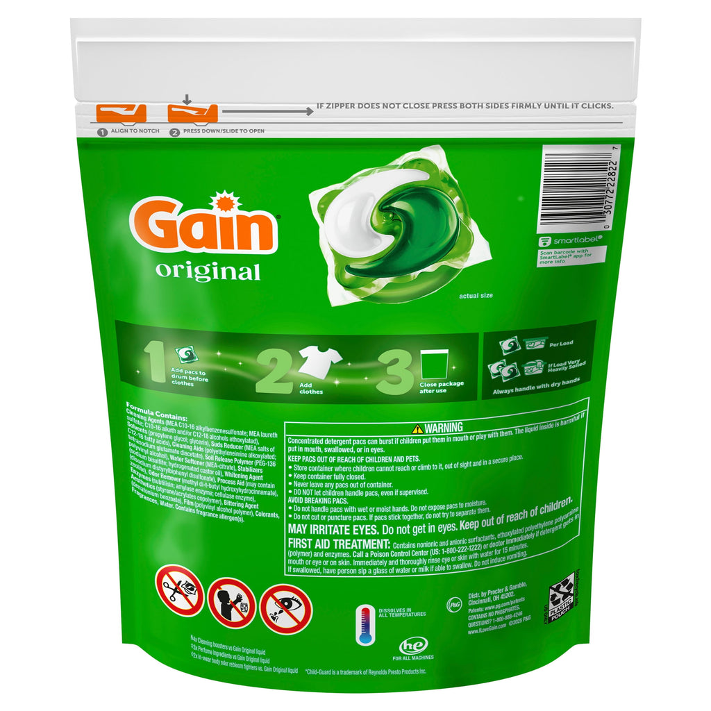 Gain Plus Flings Laundry Detergent Liquid Washing Pacs, Gain's Best All-In-One Clean, Original Scent, 18 Count