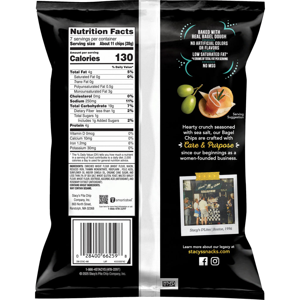 Stacy’s No Artificial Colors or Flavors Sea Salt Bagel Chips Bag, 7 oz