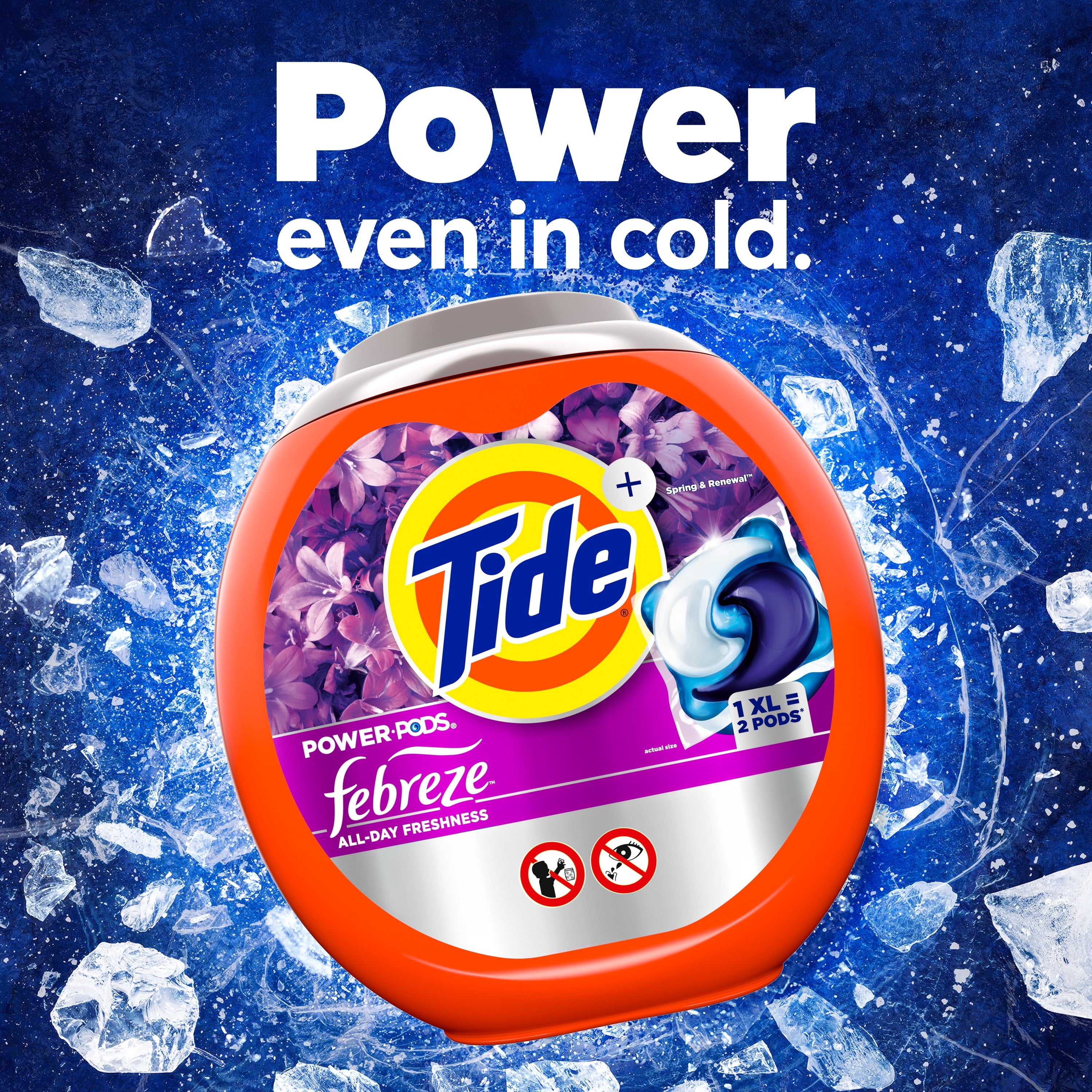 Tide Power PODS® Laundry Detergent Pacs with Febreze Odor Eliminators, Spring & Renewal, 45 Count