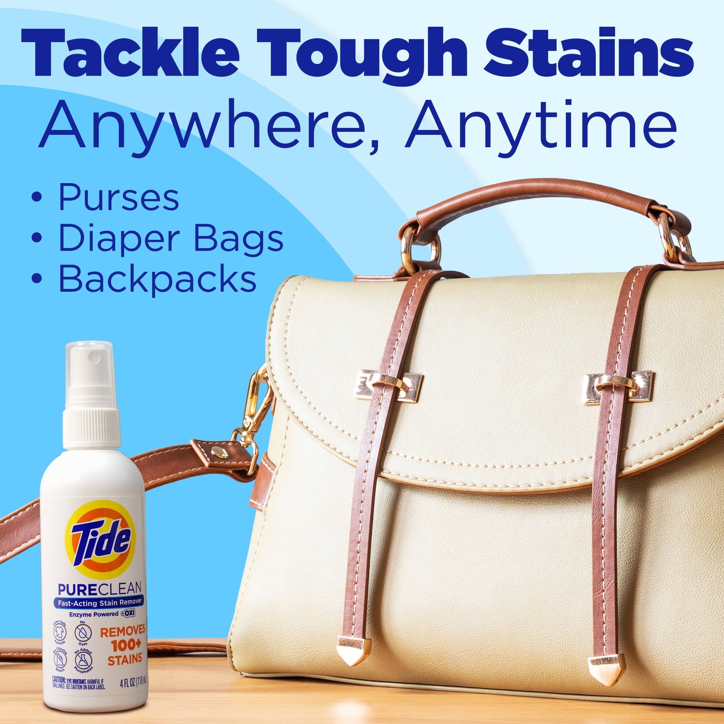 Tide PureClean Stain Remover, Enzyme Powered, With OXI, Fast-Acting and Color-Safe Formula, 4 fl oz