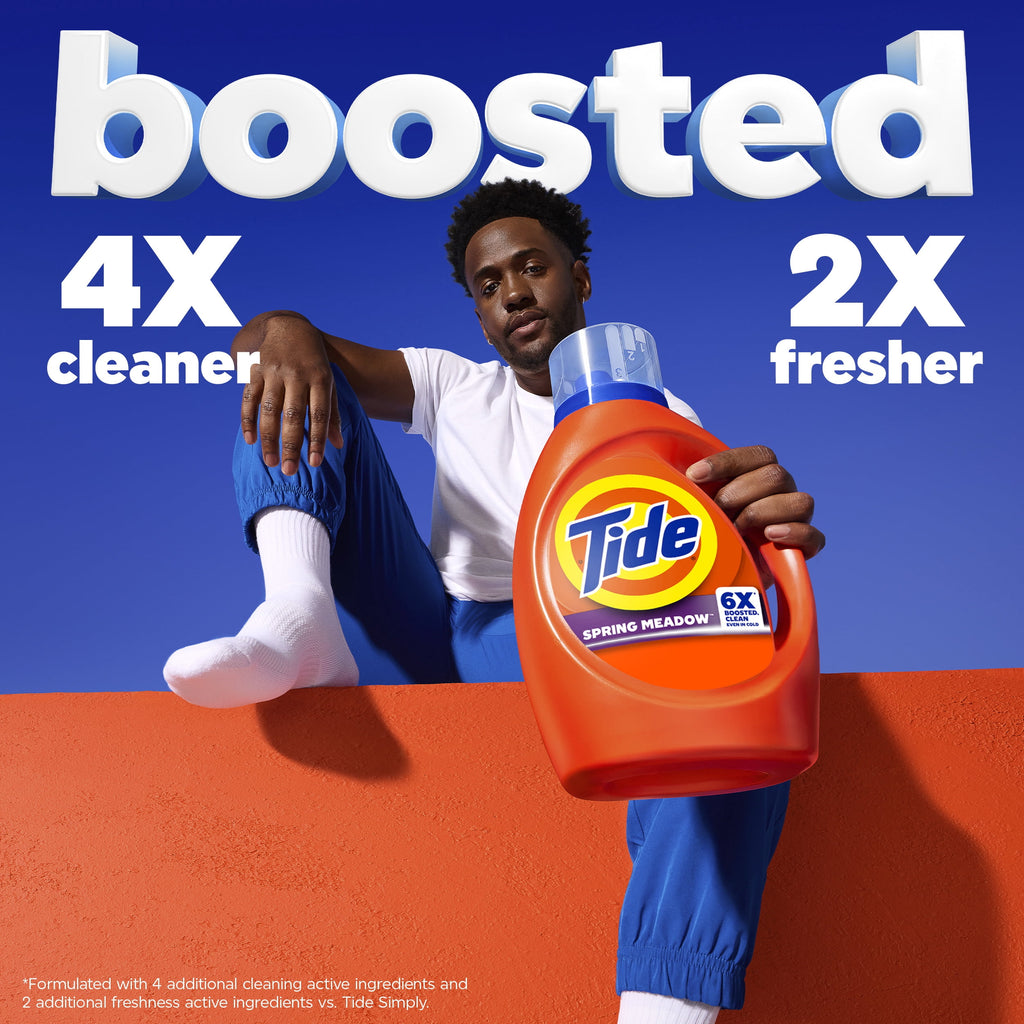 Tide Laundry Detergent Liquid with 6X Boosted Cleaning Power, Spring Meadow Scent, 80 fl oz, 64 Loads