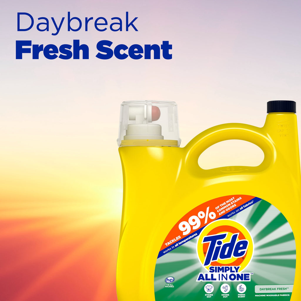 Tide Simply Liquid Laundry Detergent, Daybreak Fresh Scent, 85 Loads, 107 fl oz, All-In-One Detergent