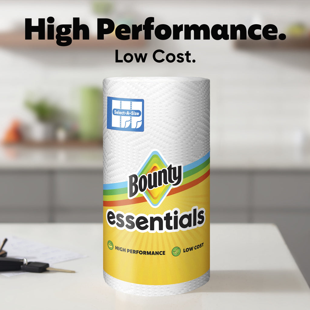 Bounty Essentials Paper Towels Select-A-Size 6 Double Rolls, White, 108 Sheets Per Roll