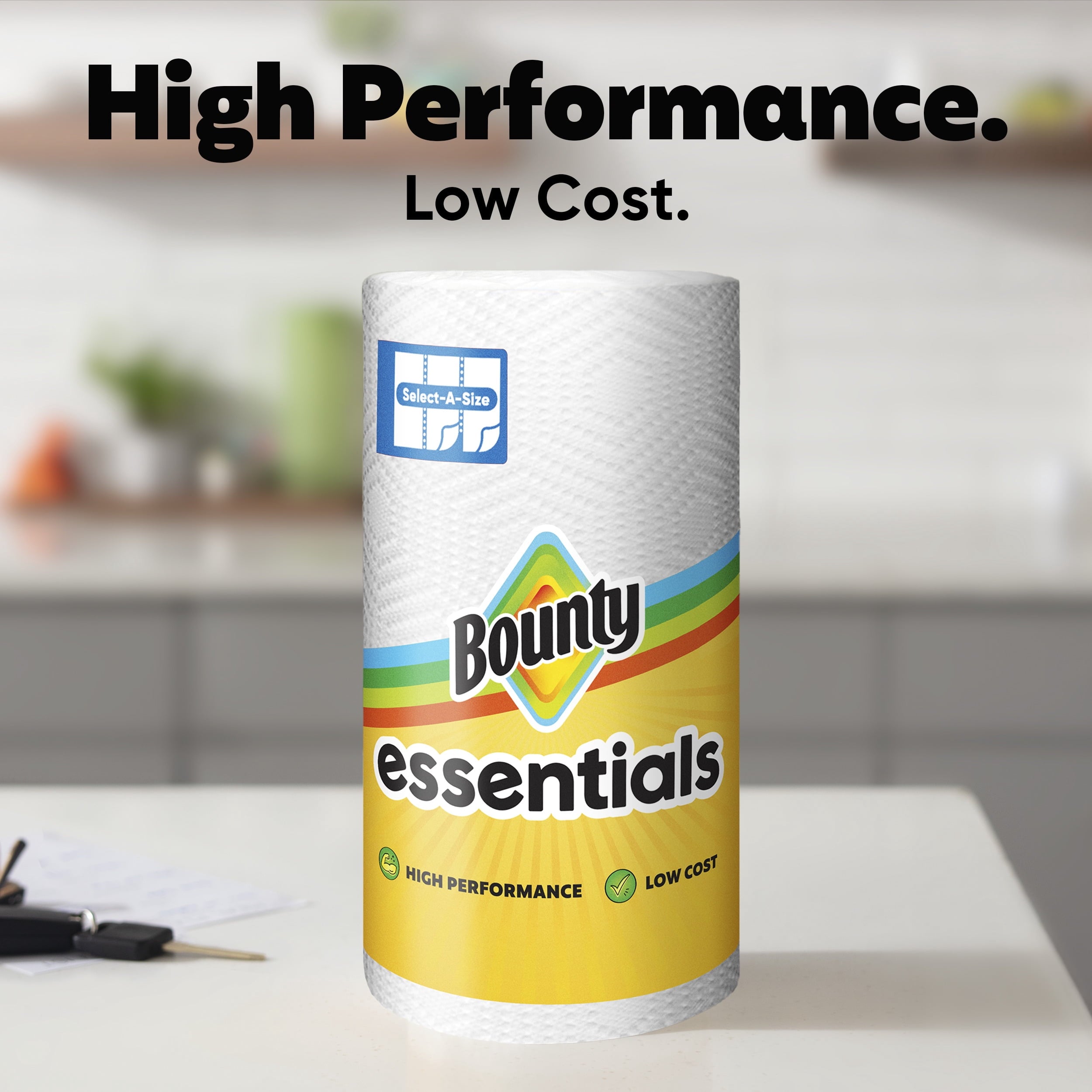 Bounty Essentials Paper Towels Select-A-Size 6 Double Rolls, White, 108 Sheets Per Roll