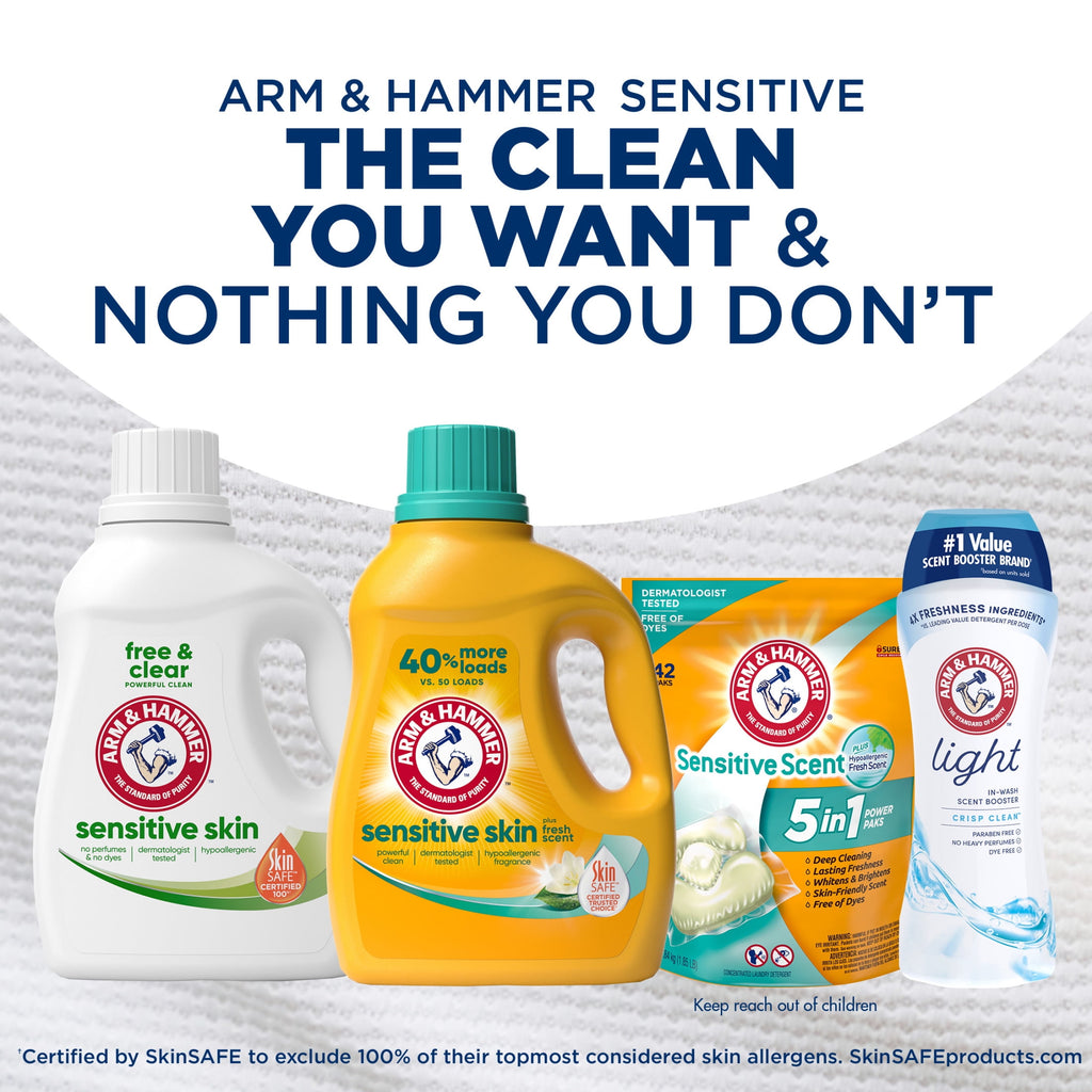 ARM & HAMMER Sensitive Skin Free & Clear Liquid Laundry Detergent Soap, 170 fl oz, 170 Loads