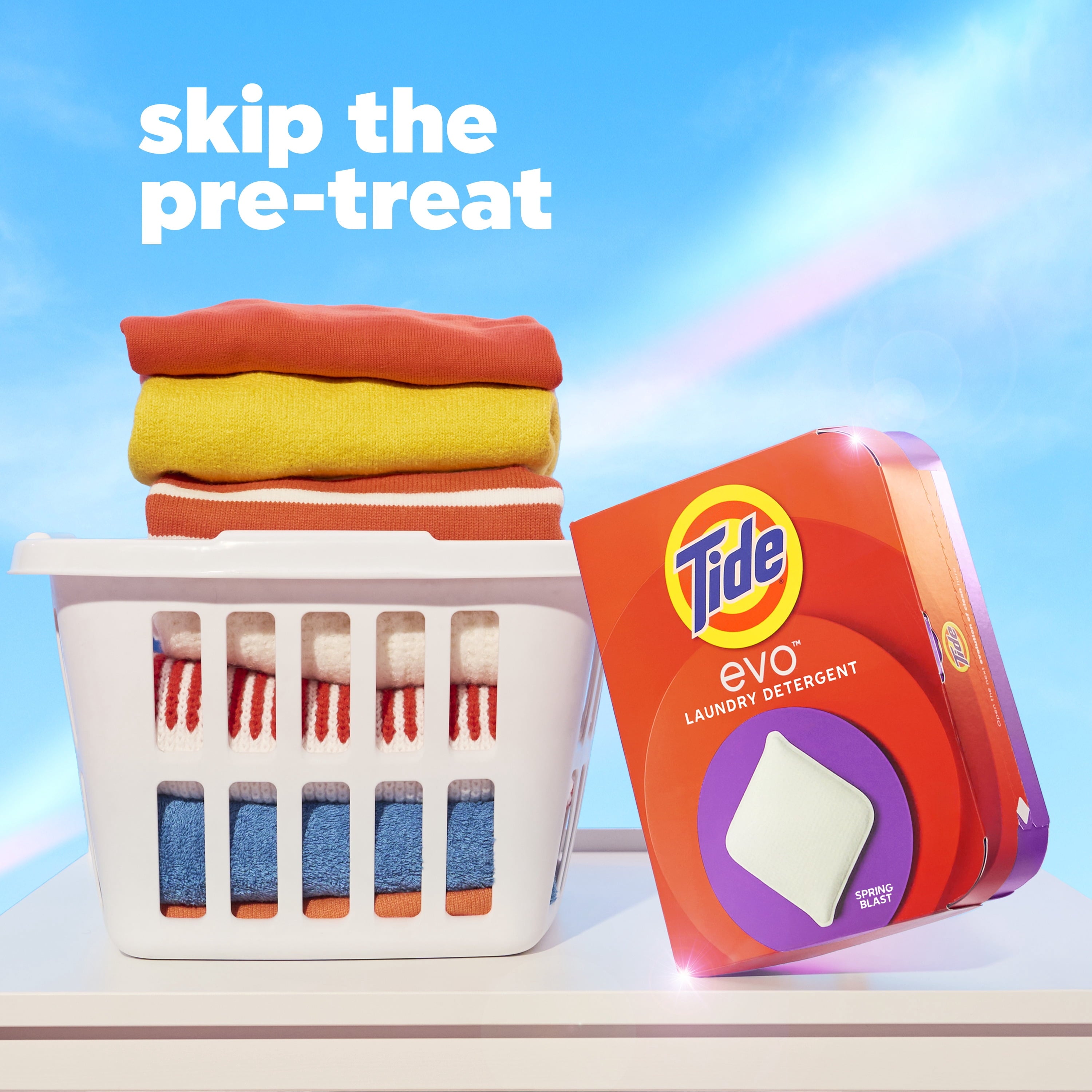 Tide Evo Laundry Detergent Tiles, 100% Concentrated, 6X Cleaning Power, Spring Blast Scent, 16 Count