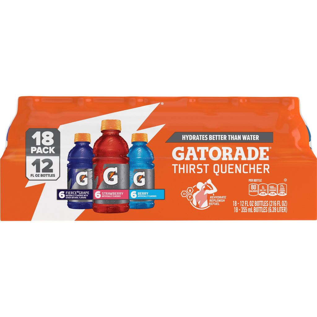 Gatorade Sports Drinks, Lemon Lime/Orange/Fruit Punch Variety Pack, 12 fl oz, 18 Count Bottles