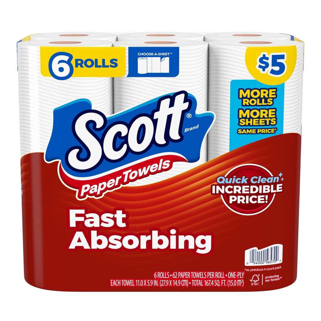 Scott Choose-A-Sheet Paper Towels, 6 Rolls, 62 Sheets per Roll