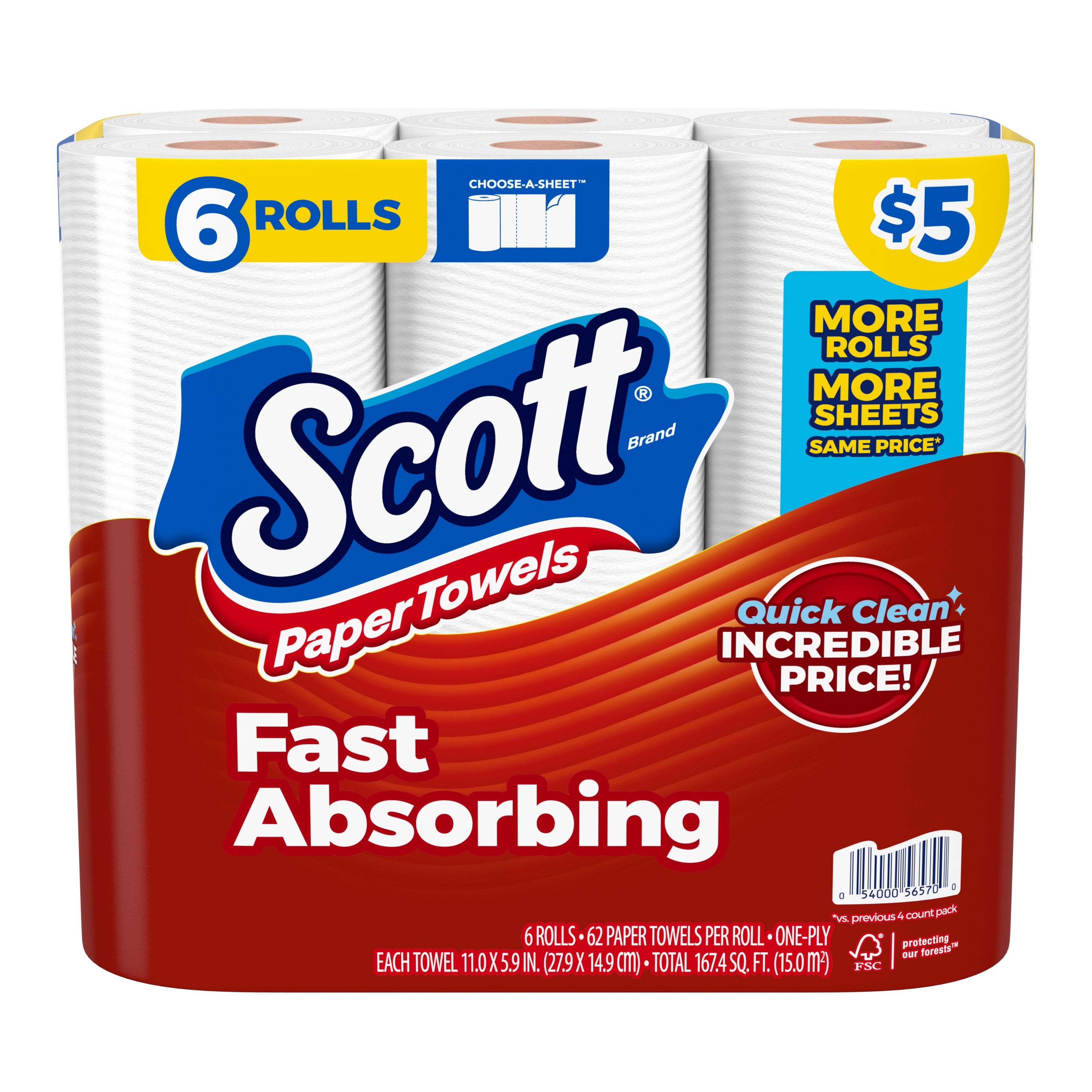 Scott Choose-A-Sheet Paper Towels, 6 Rolls, 62 Sheets per Roll