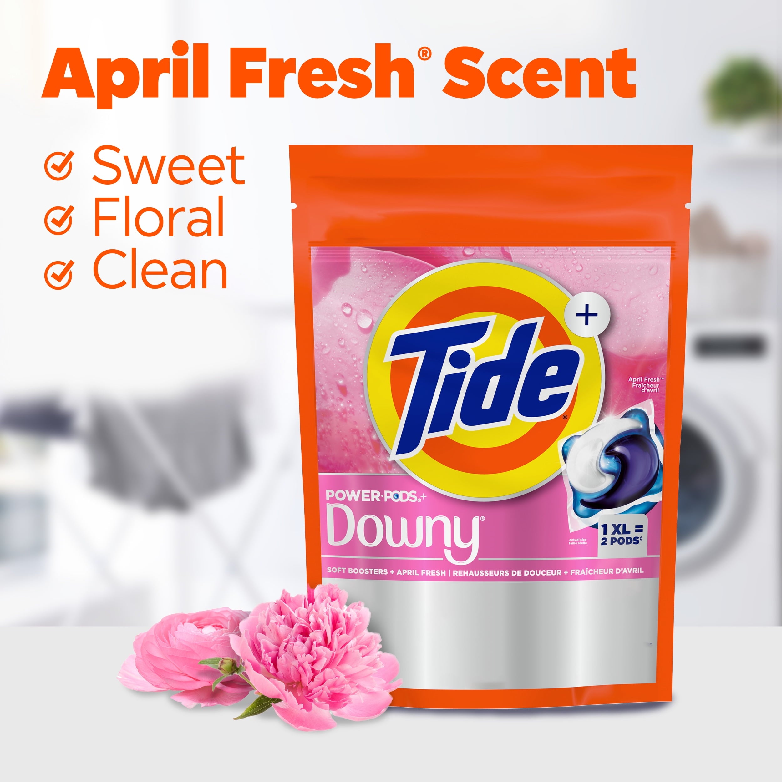 Tide Power PODS Laundry Detergent Pacs with Downy Soft Boosters, April Fresh Scent, 45 Count