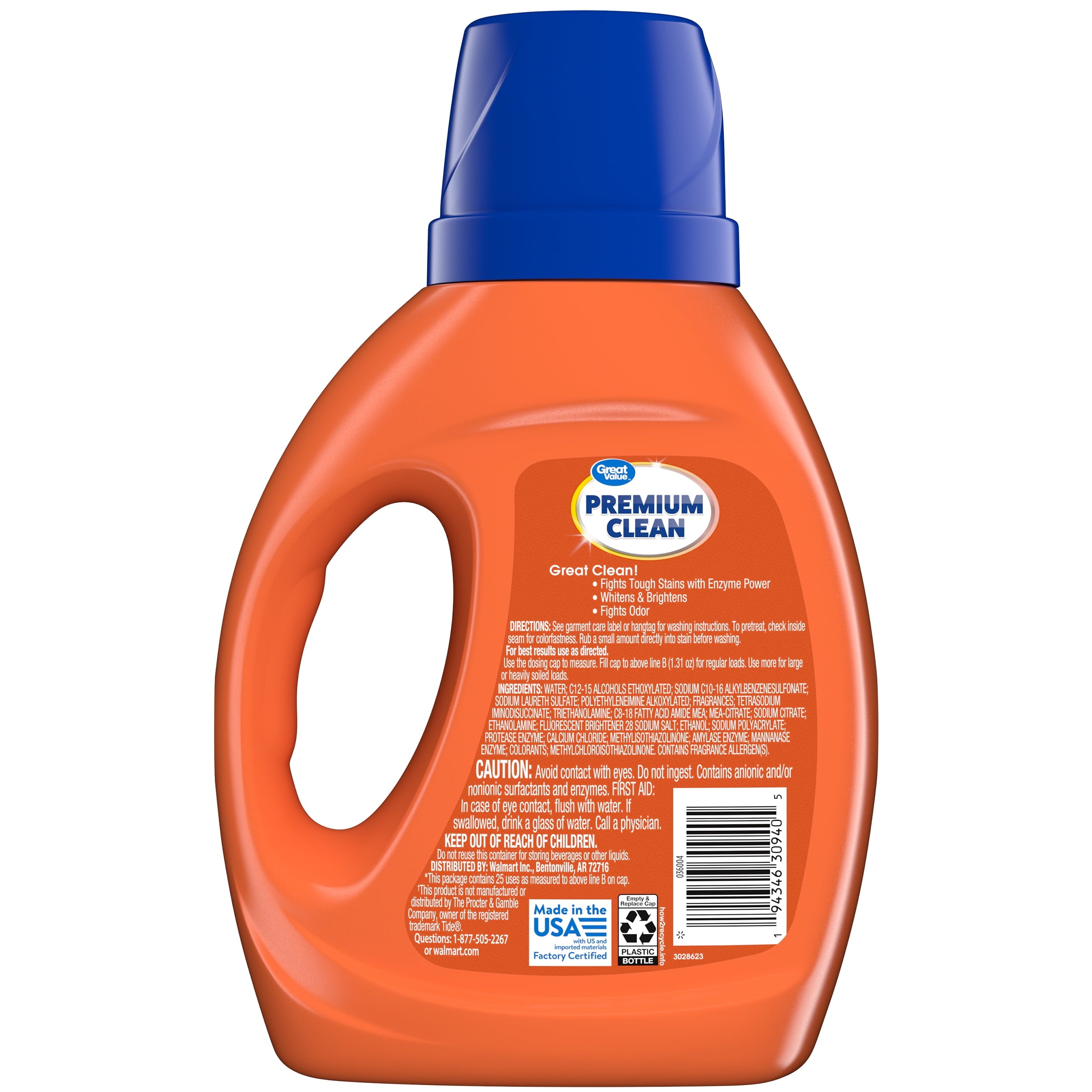 Great Value Premium Clean Original Laundry Detergent 34 fl oz, 25 loads