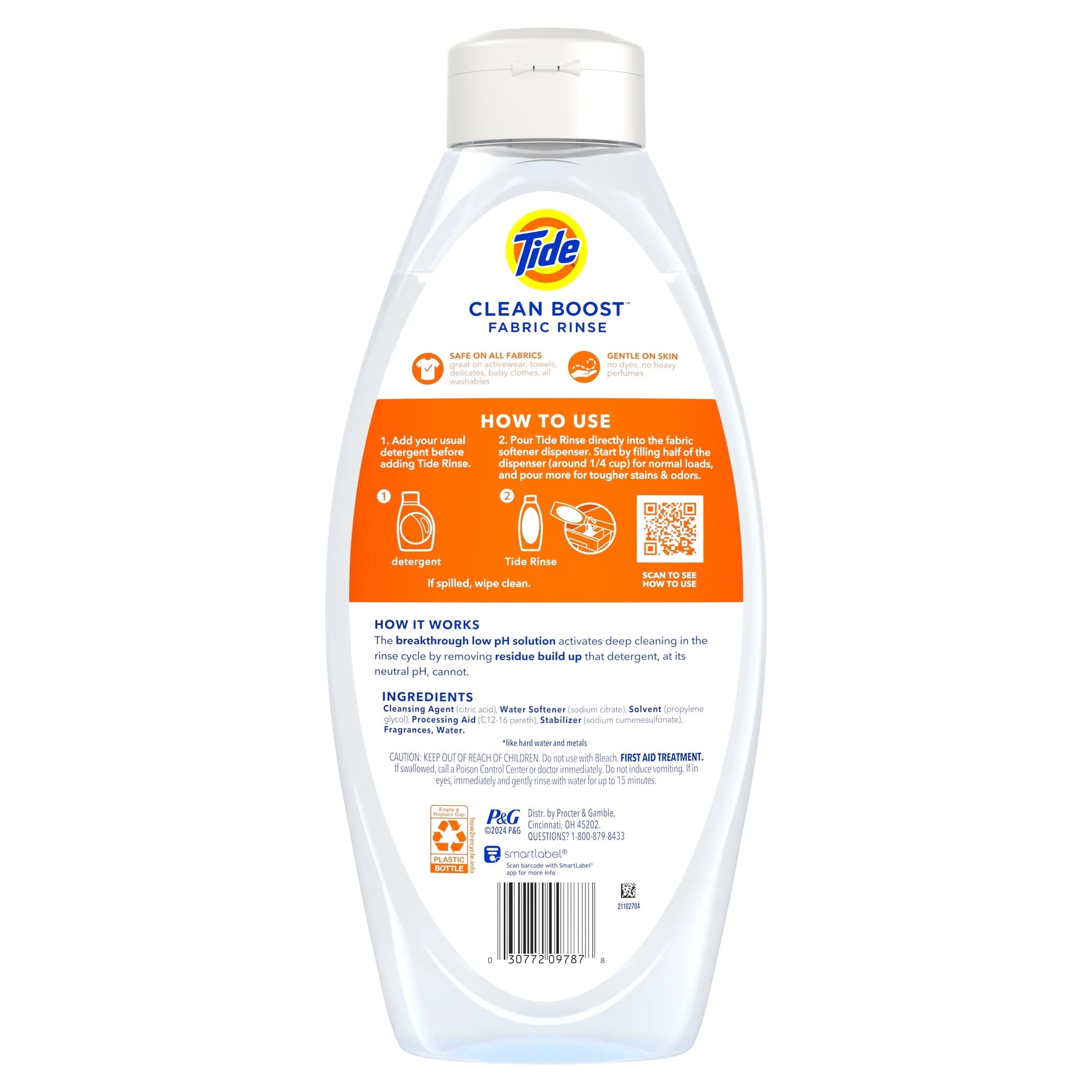 Tide Clean Boost Fabric Softener Rinse, Removes Odors and Residues, Original Scent, 48 fl oz