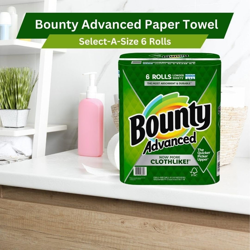 Bounty Advanced 2-Ply Paper Towel - Absorbent, Durable, and Clothlike - Select-A-Size - 3 Rolls