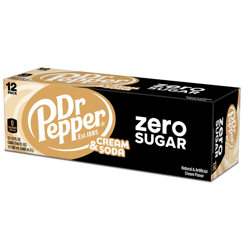 Dr Pepper & Cream Zero Sugar Soda Pop, 12 fl oz, 12 Pack Cans