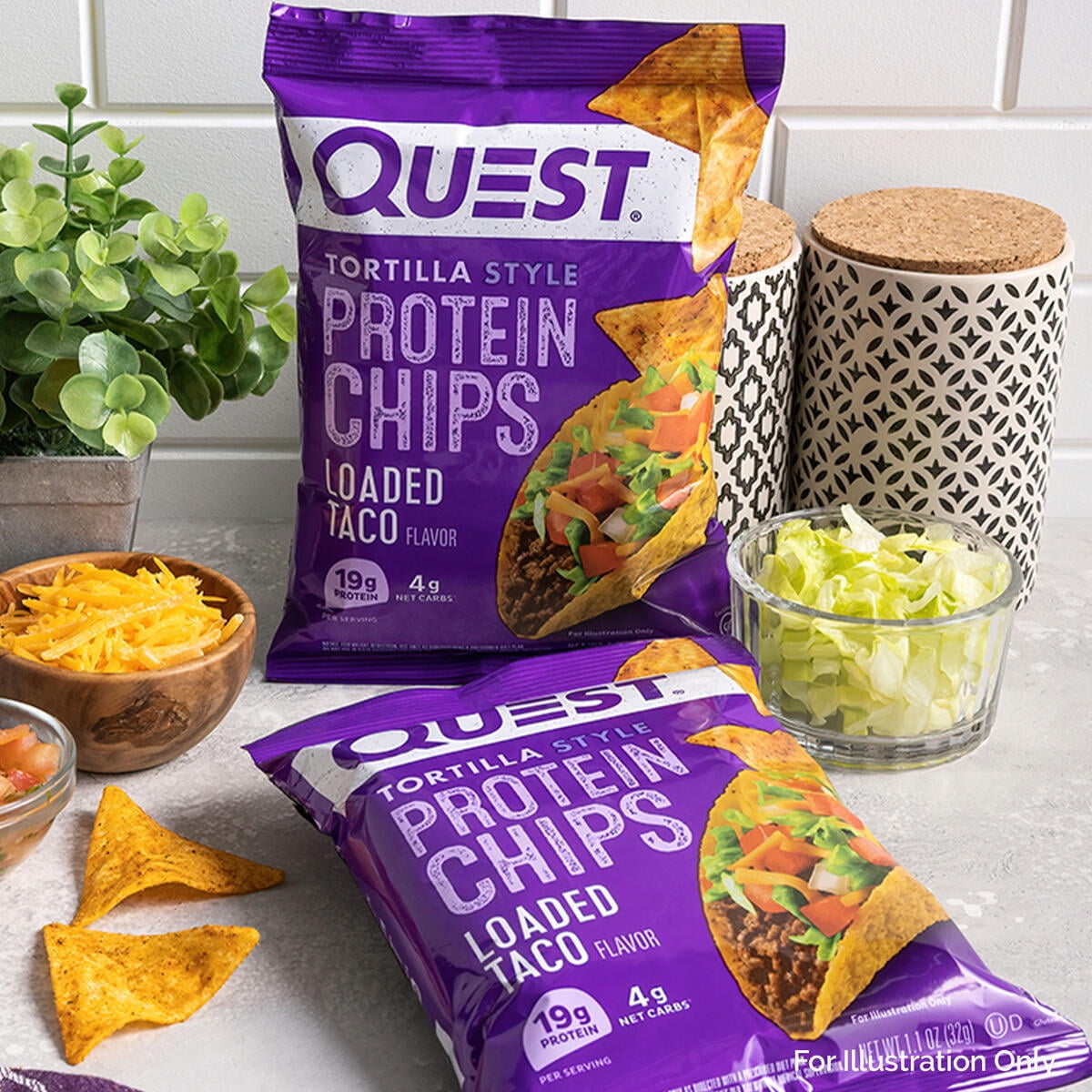 (2 pack) Quest Tortilla Style Protein Chips, Loaded Taco Flavor, Baked, Low Carb, 4 Count