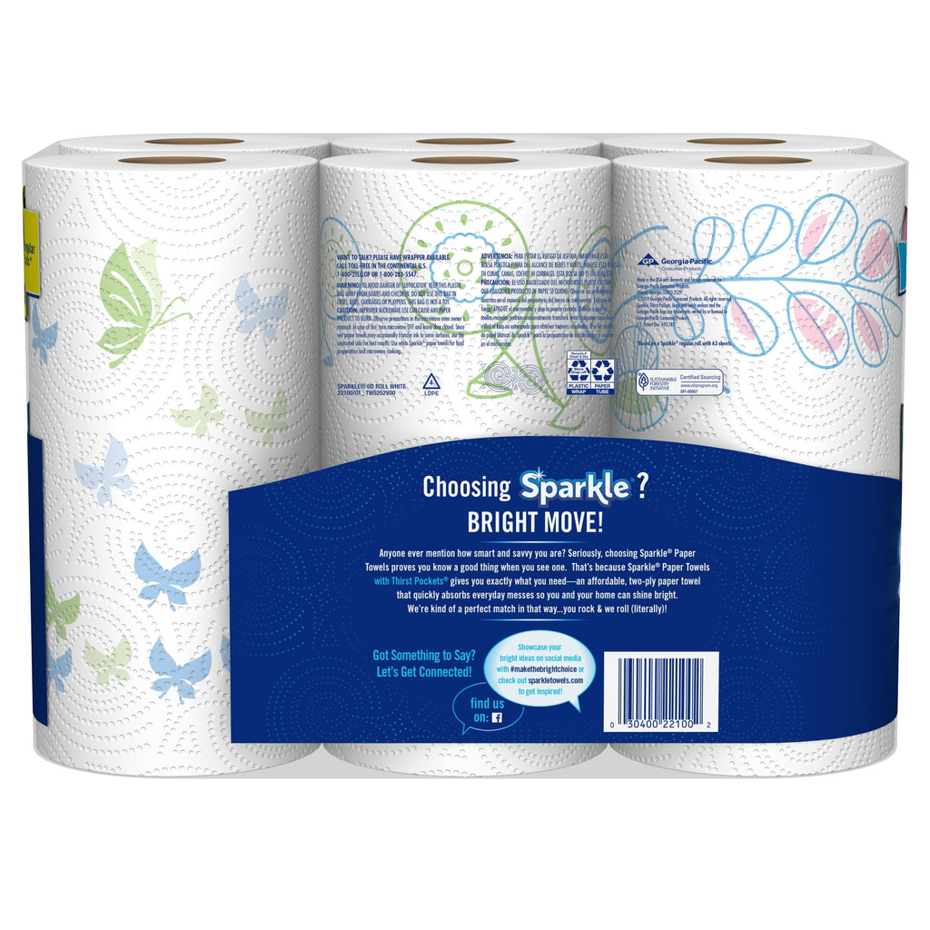 Sparkle Paper Towels, Pick-A-Size, Spirited Prints, 6 Double Rolls (= 12 Regular Rolls)