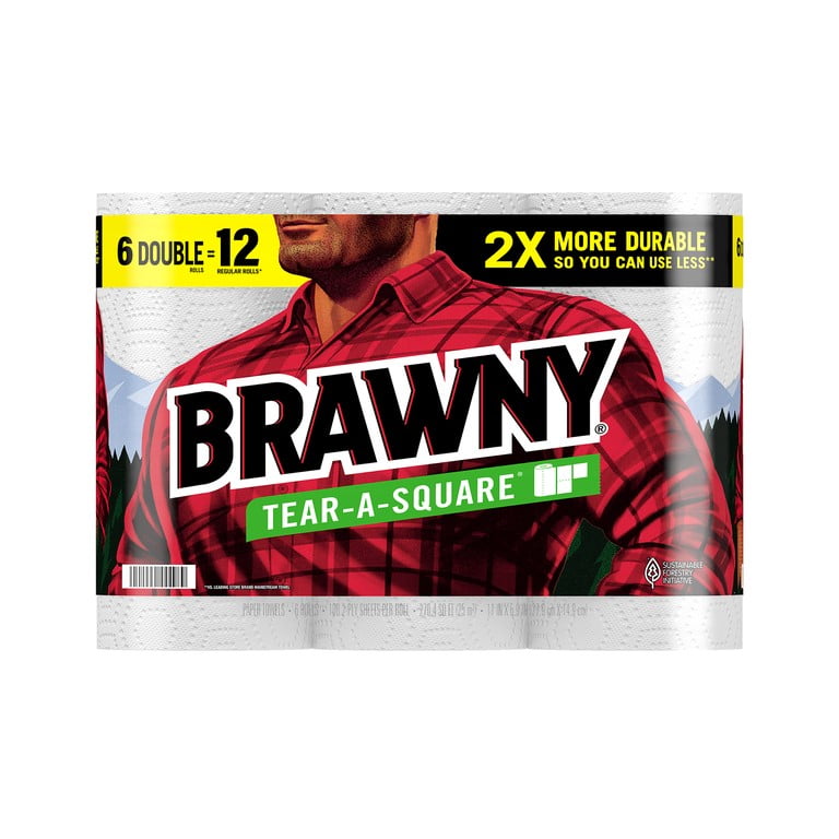 Brawny Tear-a-Square Paper Towels, 6 Double Rolls