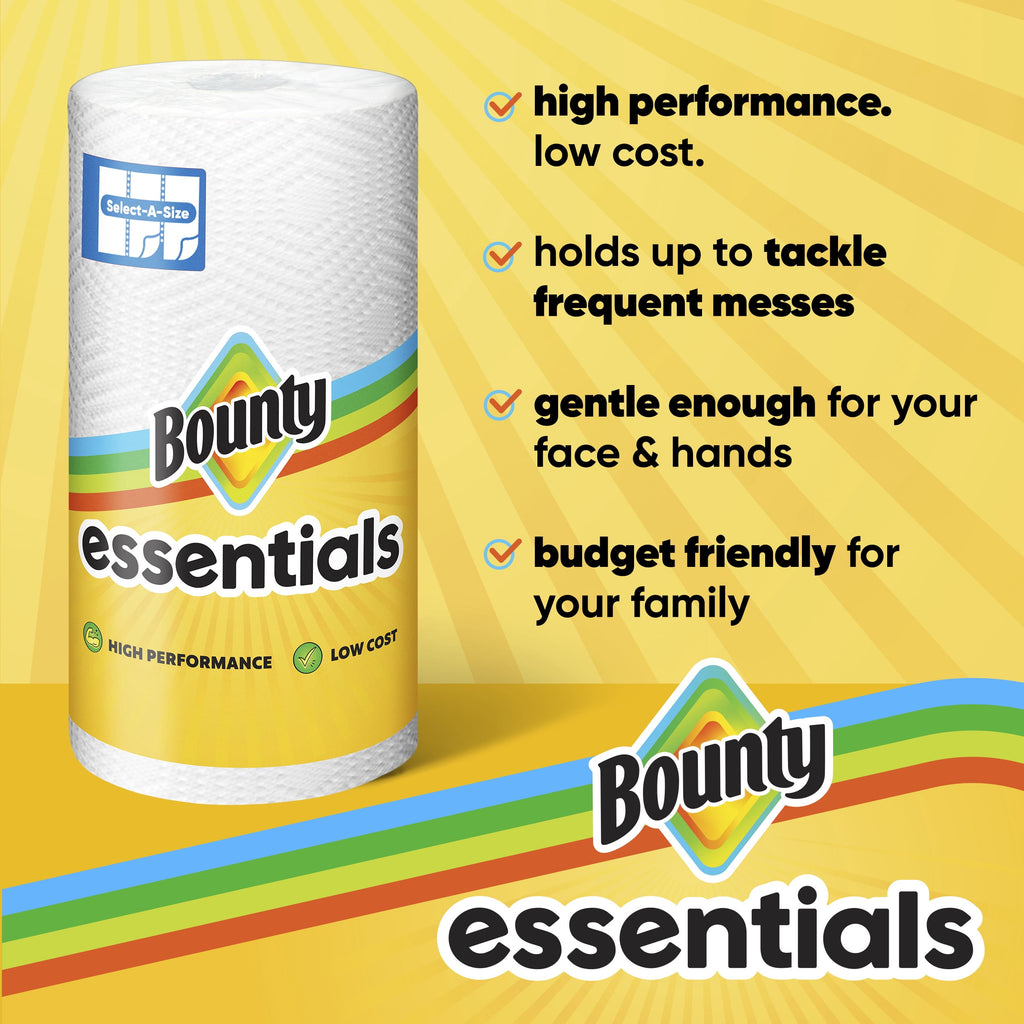 Bounty Essentials Paper Towels Select-A-Size 6 Double Rolls, White, 108 Sheets Per Roll