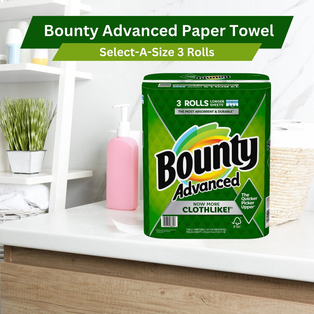 Bounty Advanced 2-Ply Paper Towel - Absorbent, Durable, and Clothlike - Select-A-Size - 3 Rolls