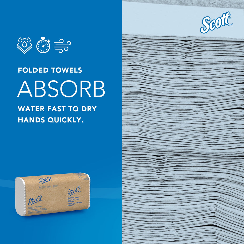 Scott Professional Universal Multifold Paper Towels, Bulk (58091), Absorbency Pockets, White, 9.2"x9.4" Towel, White, Compressed, Compact Case (250 Sheets/Pack, 12 Packs/Case, 3,000 Sheet Total)