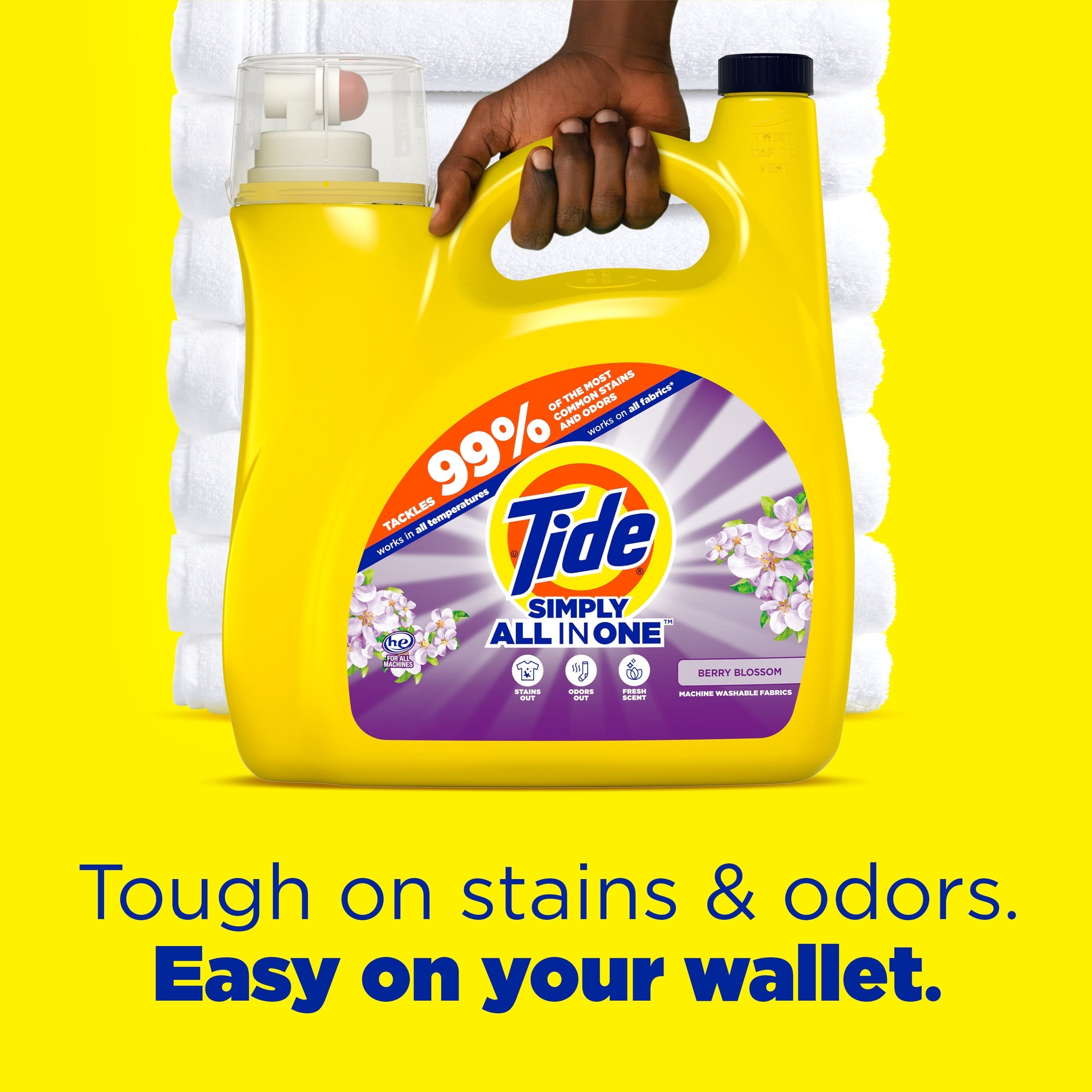 Tide Simply Liquid Laundry Detergent, Clean & Fresh, Berry Blossom Scent, 85 Loads, 107 fl oz