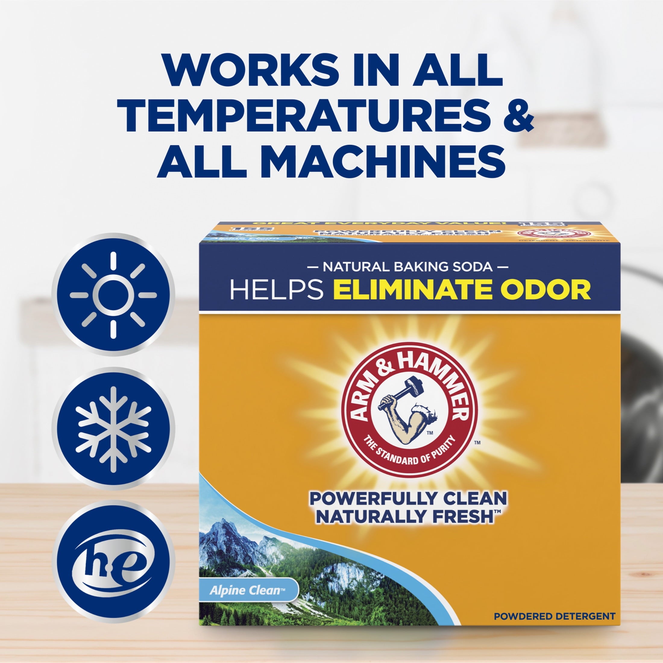ARM & HAMMER Powder Laundry Detergent, Alpine Clean, 9.56 lb, 155 Loads