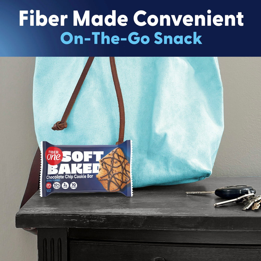 Fiber One Soft Baked Chocolate Chip Cookie Bars, Fiber Snacks, Value Pack, 12 Ct, 10.6 oz