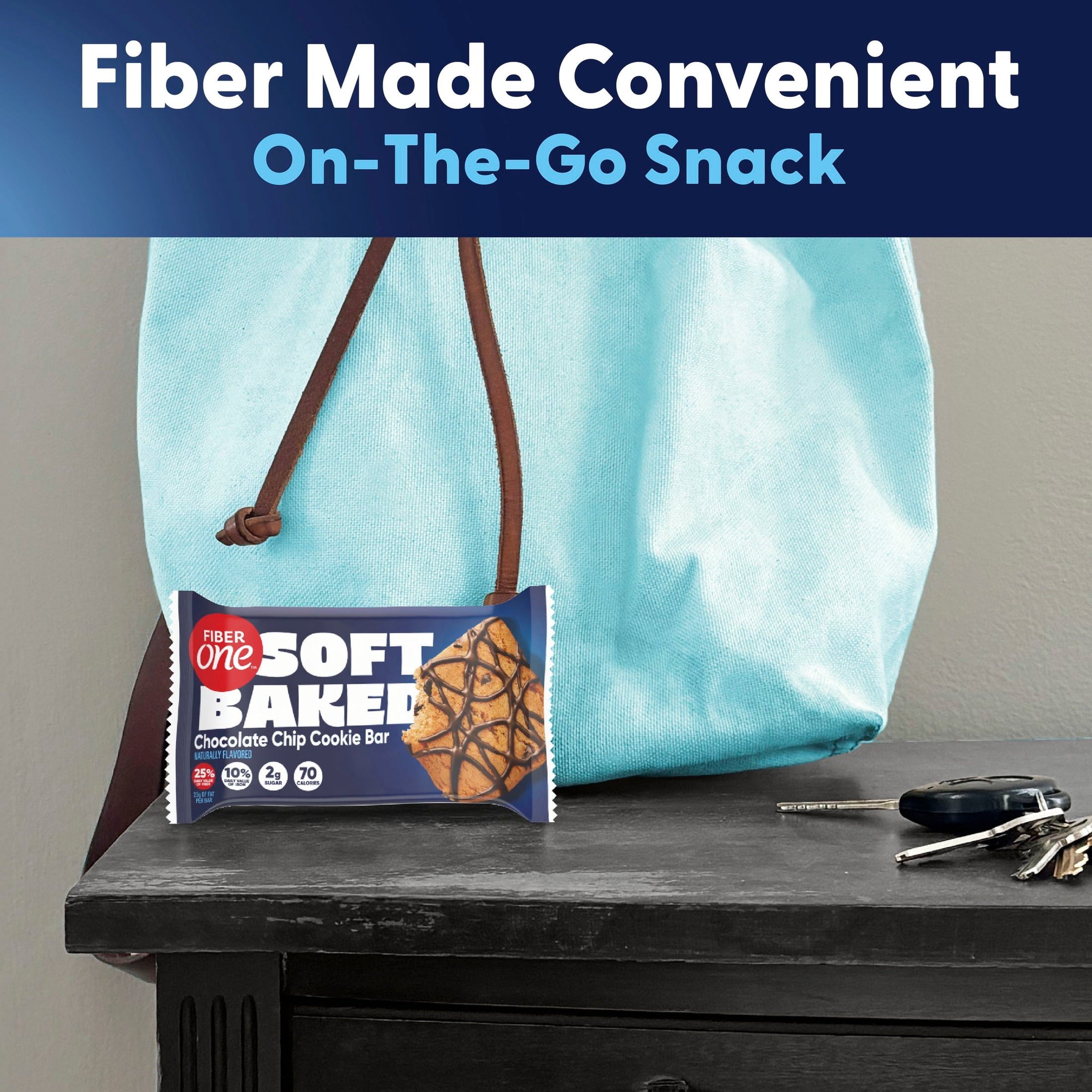 Fiber One Soft Baked Chocolate Chip Cookie Bars, Fiber Snacks, Value Pack, 12 Ct, 10.6 oz