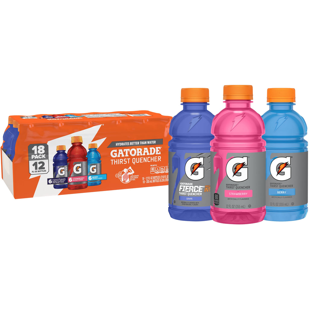 Gatorade Sports Drinks, Lemon Lime/Orange/Fruit Punch Variety Pack, 12 fl oz, 18 Count Bottles