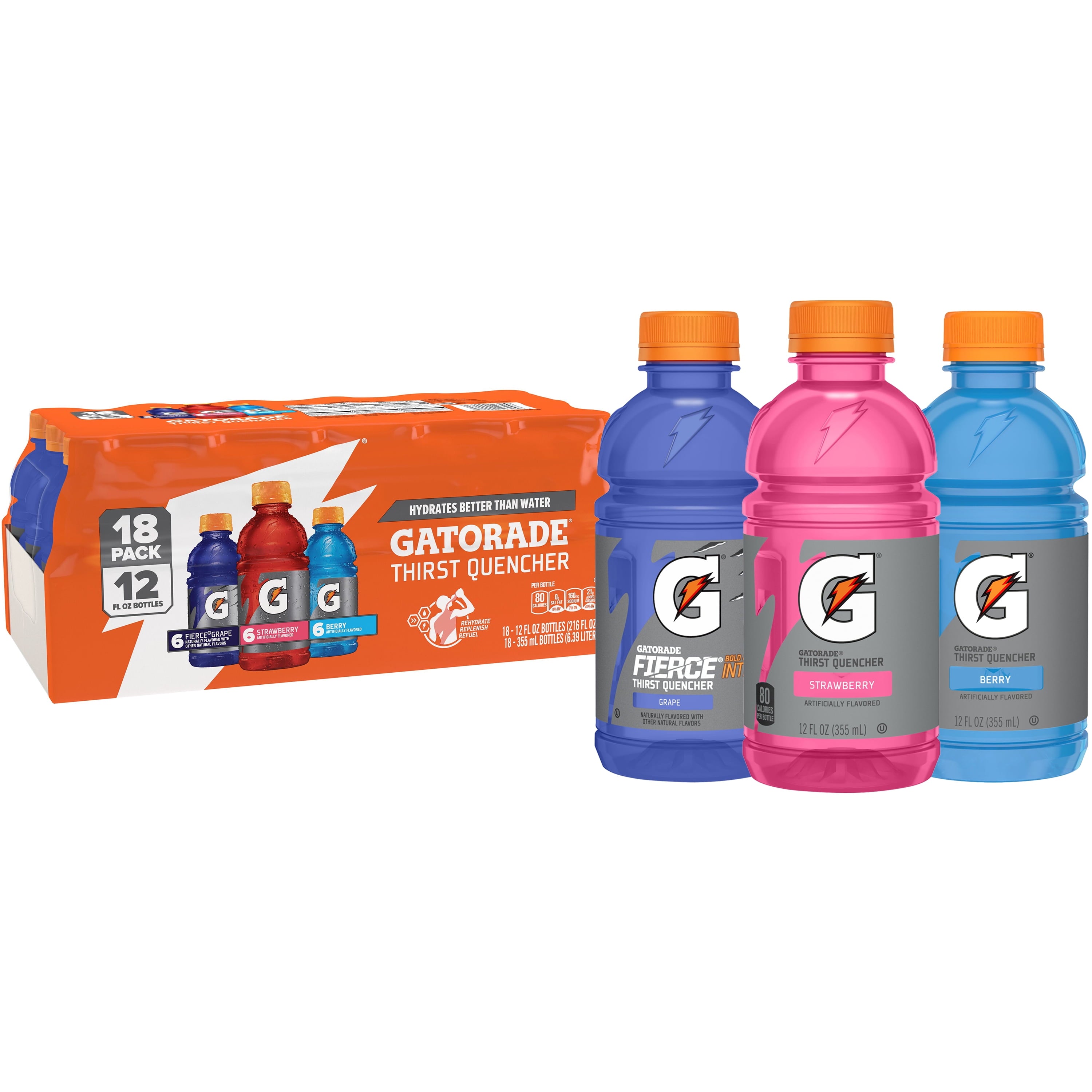Gatorade Sports Drinks, Lemon Lime/Orange/Fruit Punch Variety Pack, 12 fl oz, 18 Count Bottles
